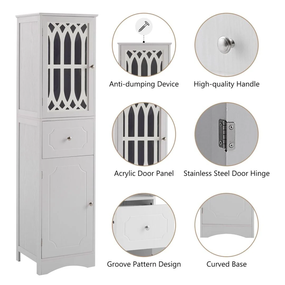 Tall Bathroom Cabinet, Freestanding Storage Cabinet with Drawer and Doors