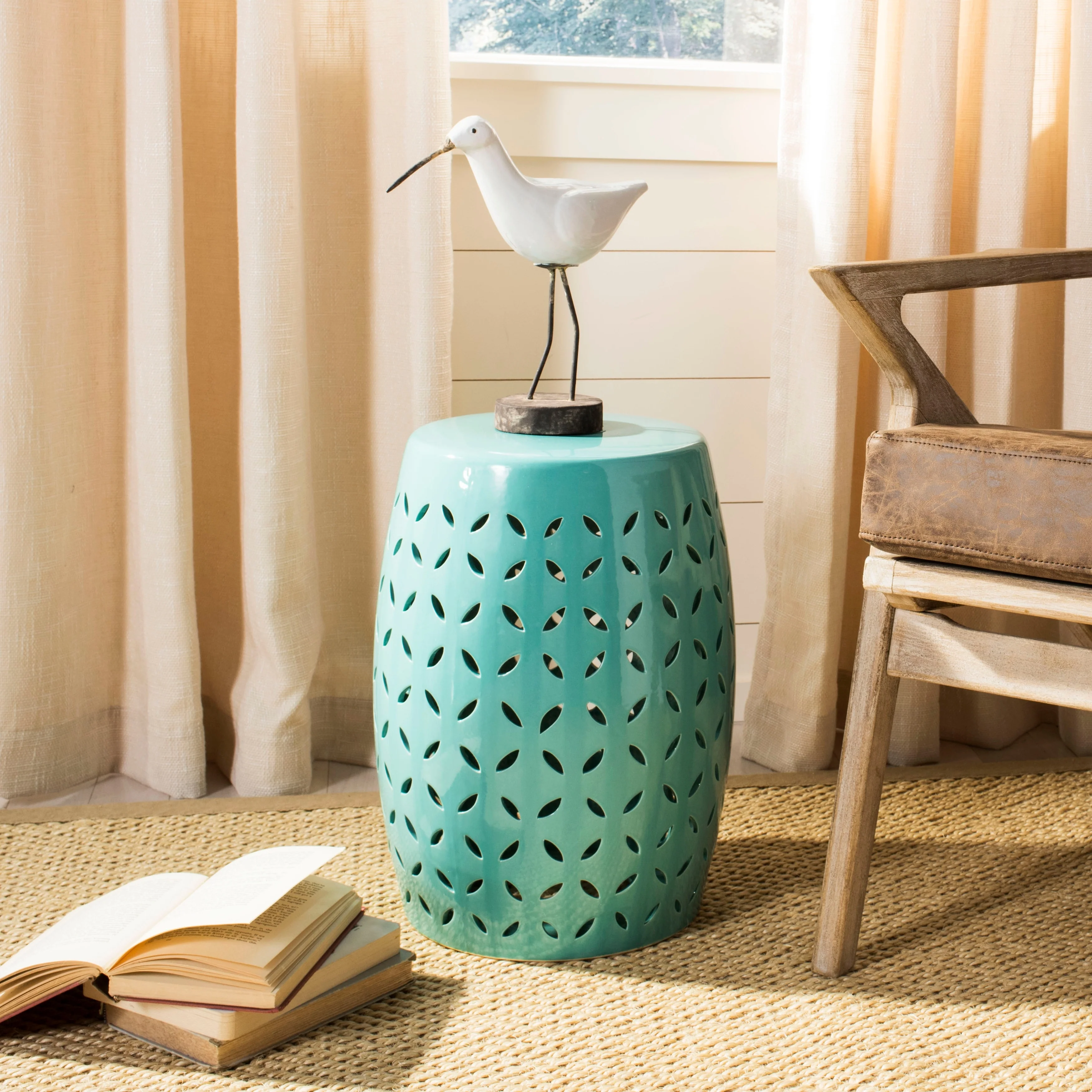 SAFAVIEH Paradise Zen Light Blue Ceramic Decorative Garden Stool - 13