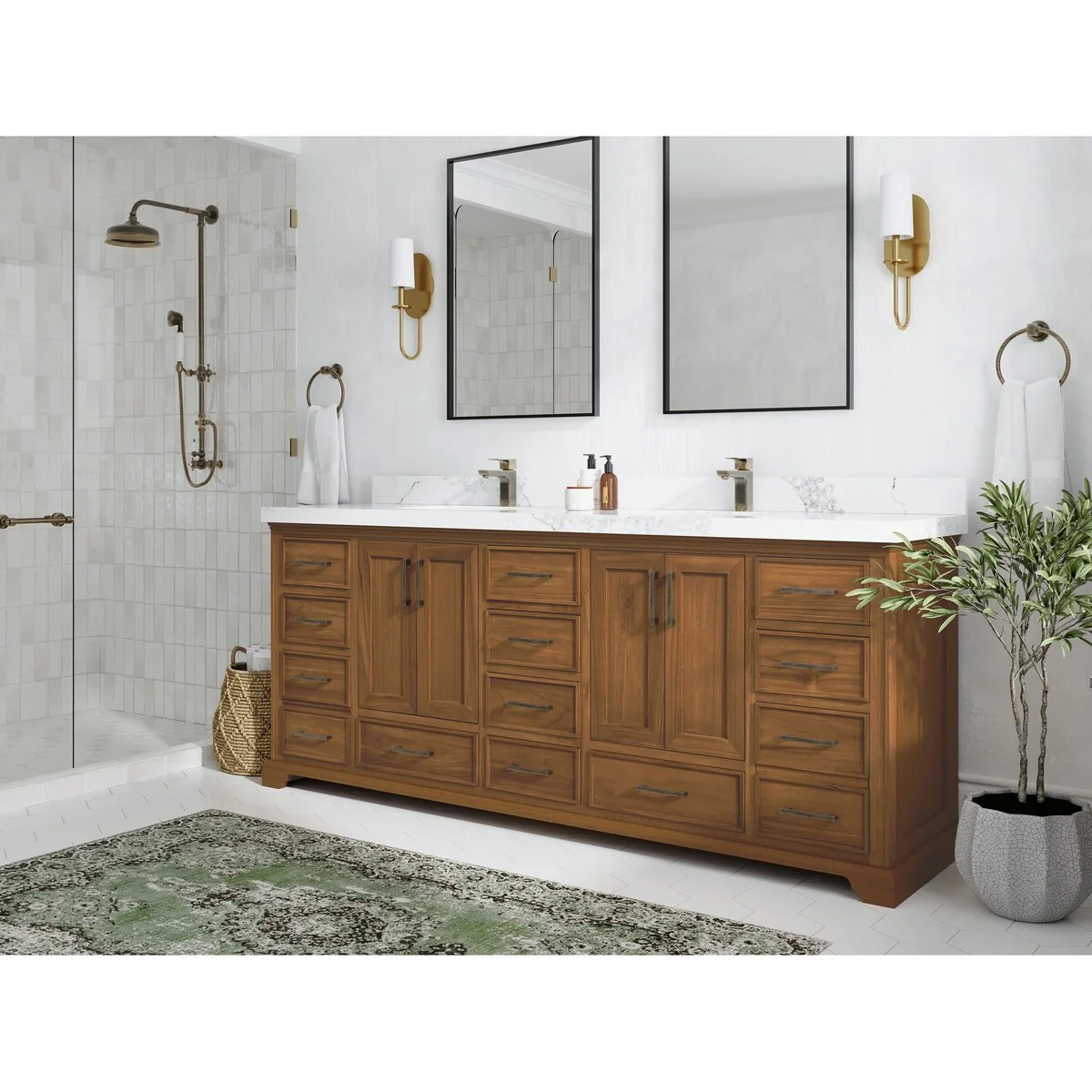 Willow Collections 84 in. W x 22 in. D Charlotte Teak Double Sink Bathroom Solid Teak Vanity with Countertop