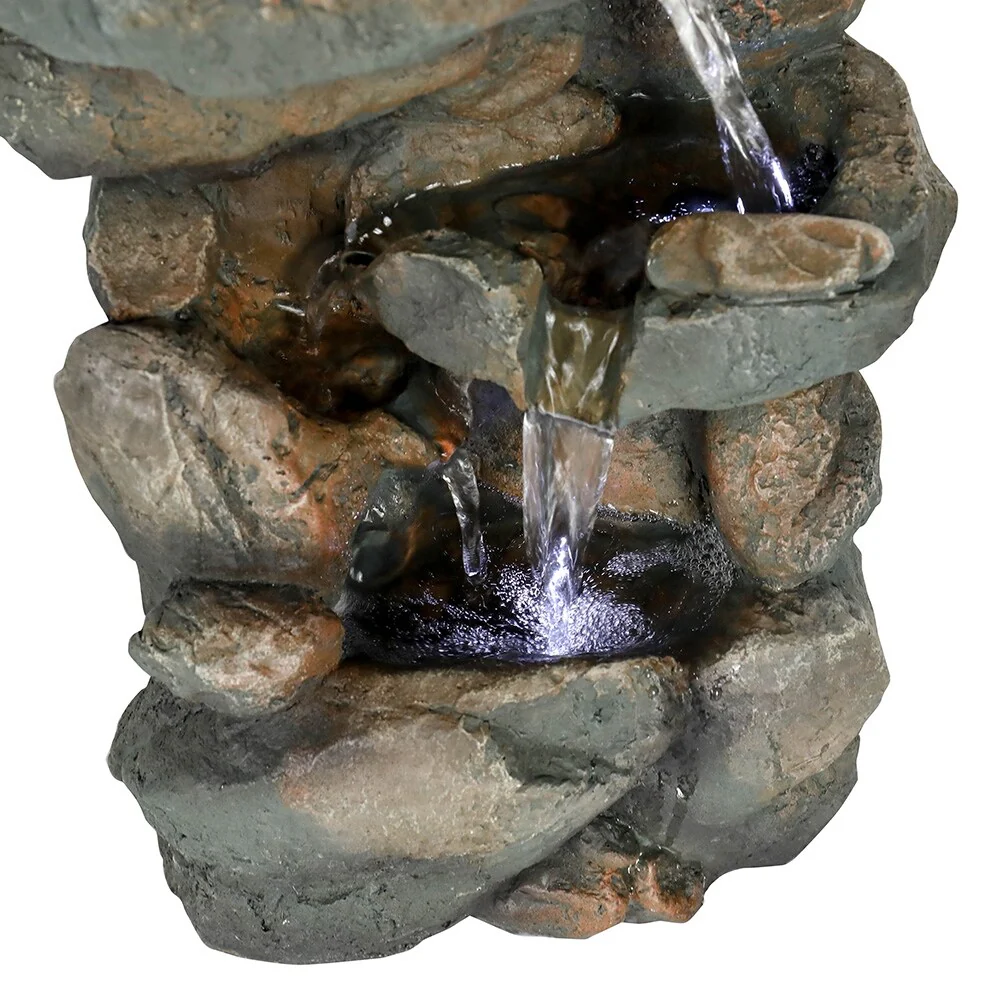 5-Tier Rock Falls Cascading Tabletop Water Fountain with LED Lights