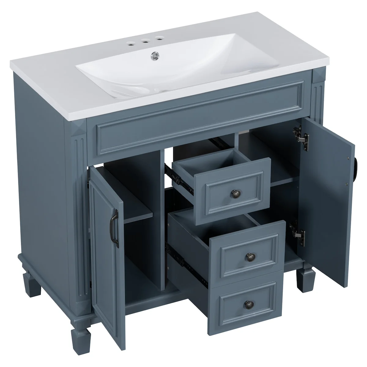 Modern Bathroom Storage Vanity with Top Sink, 2 Soft Closing Doors & 2 Drawers
