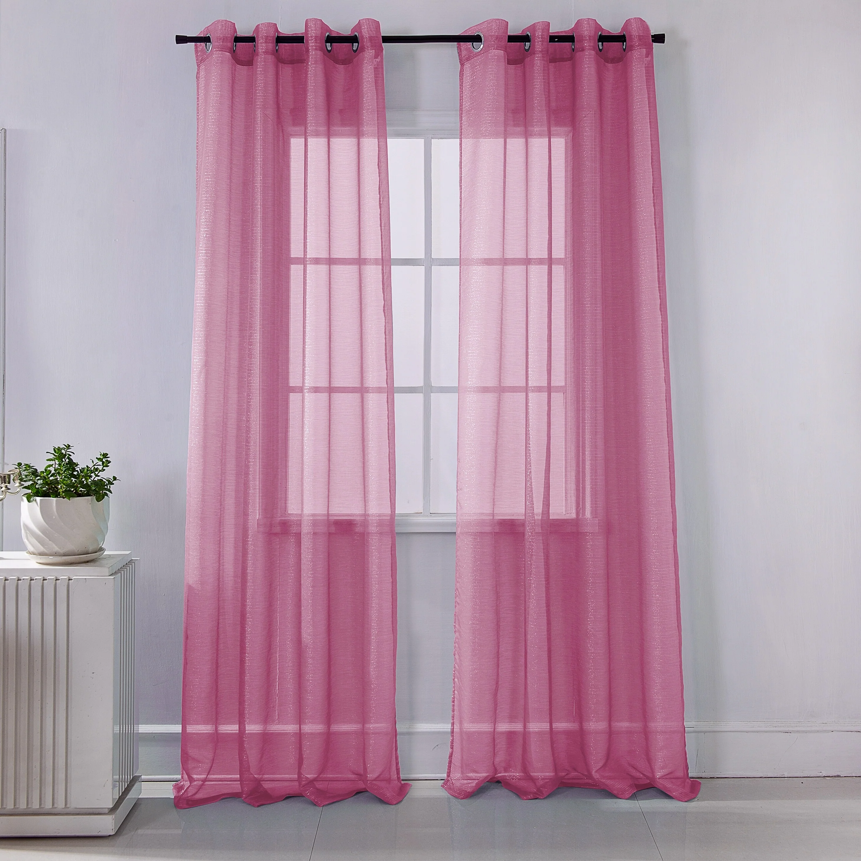 Lonnie Metallic Stripe Sheer Window Curtain Panel 90 inch