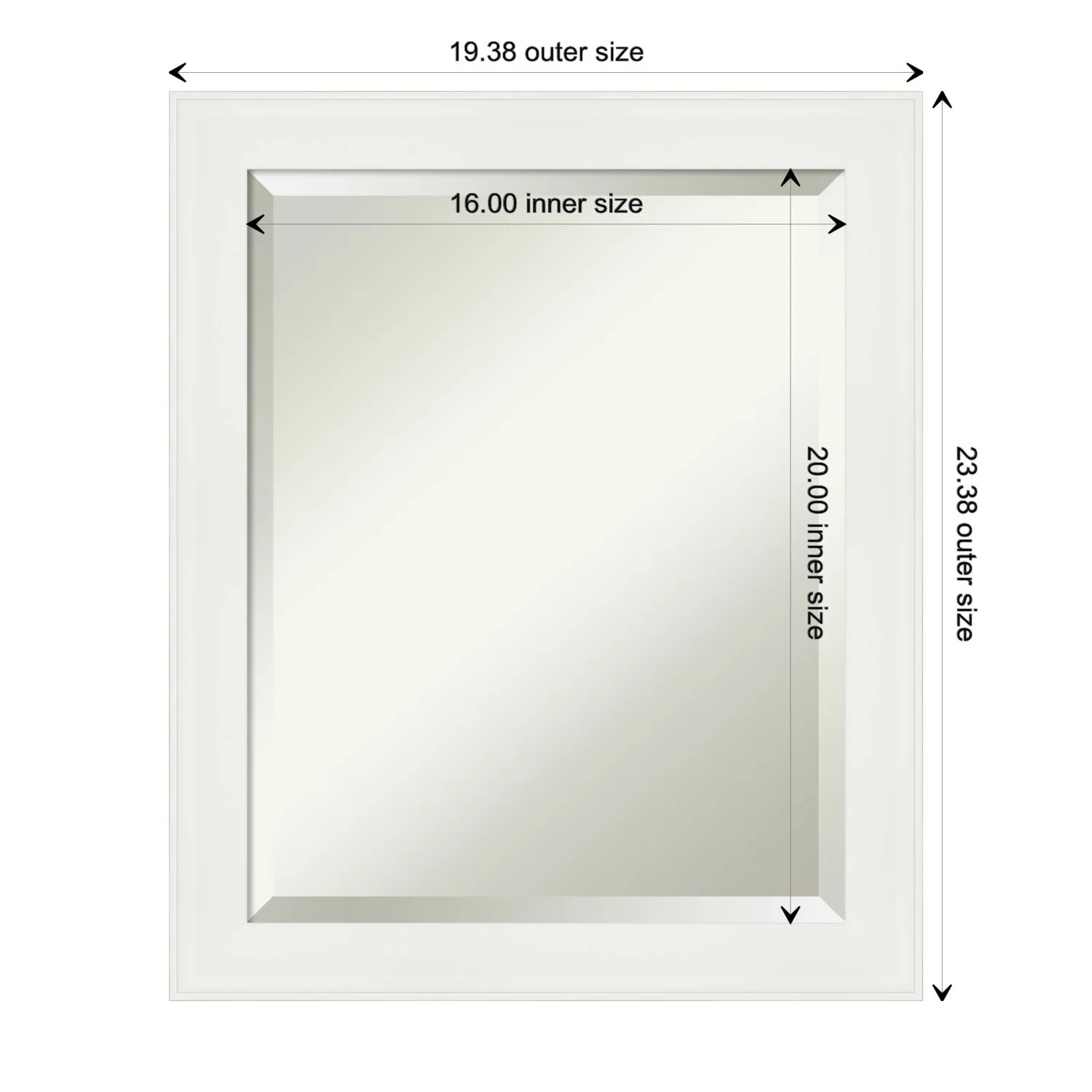 Beveled Wall Mirror - Vanity White Narrow Frame - Vanity White Narrow