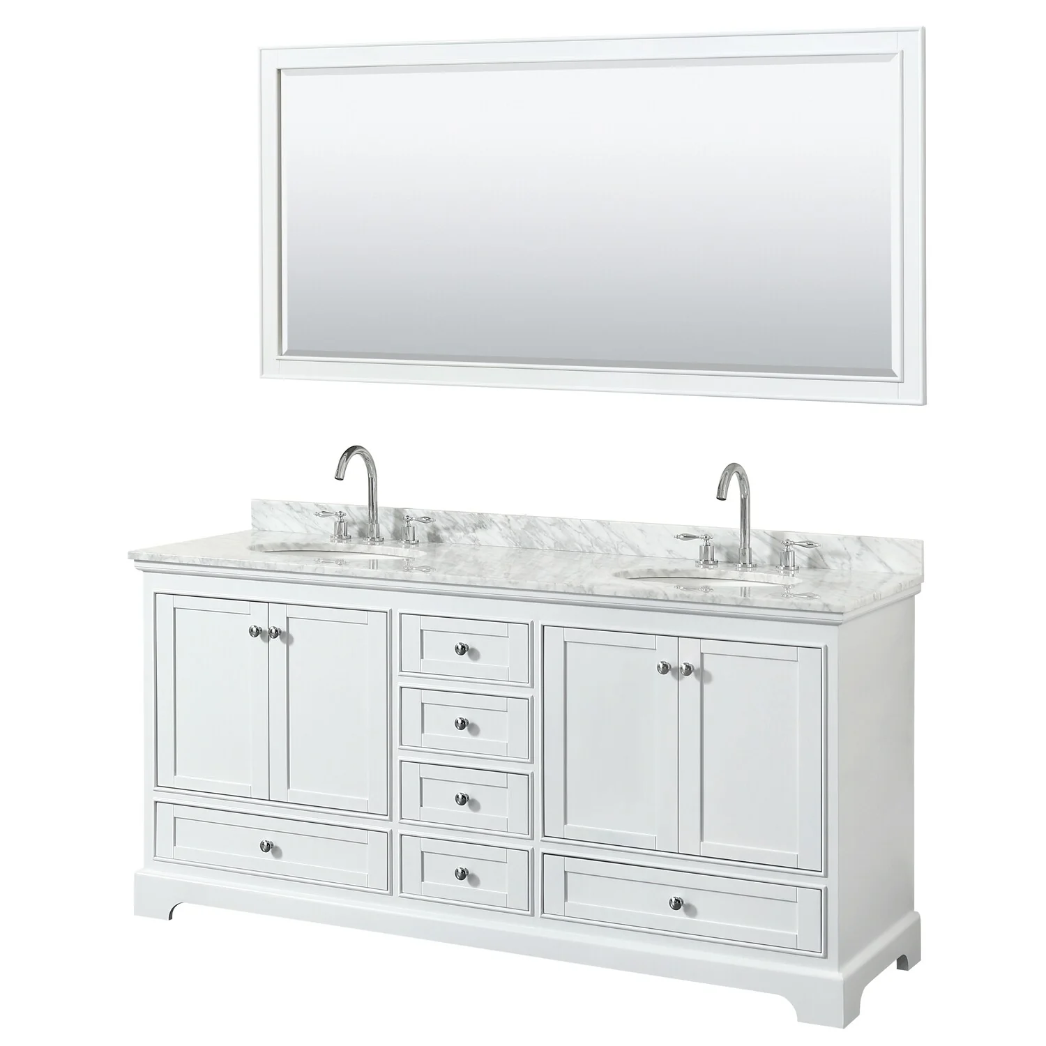 Deborah 72-inch Double Vanity, Oval Sinks, 70-inch Mirror