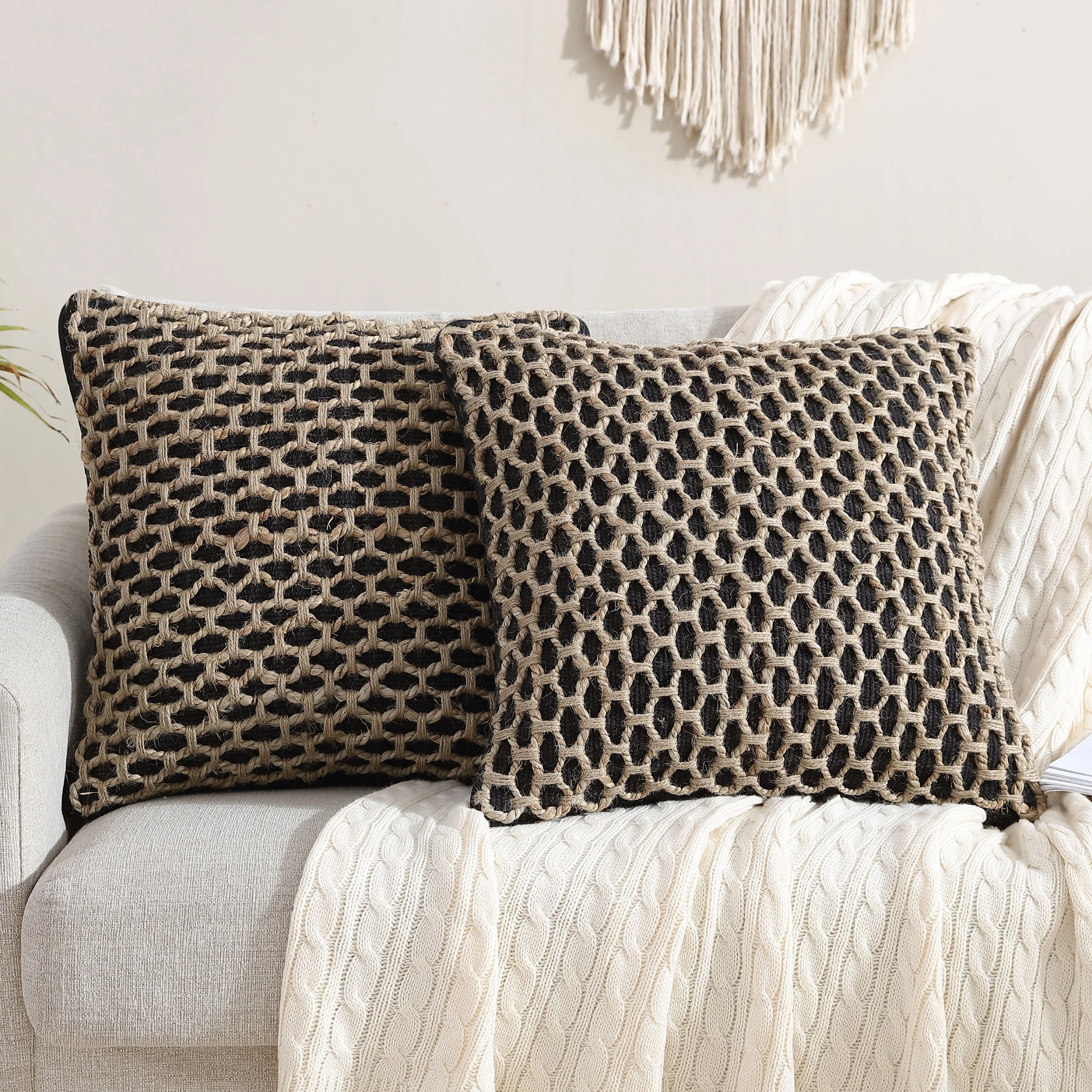 Boho Living Jada Braided Cotton/Jute Throw Pillow Covers