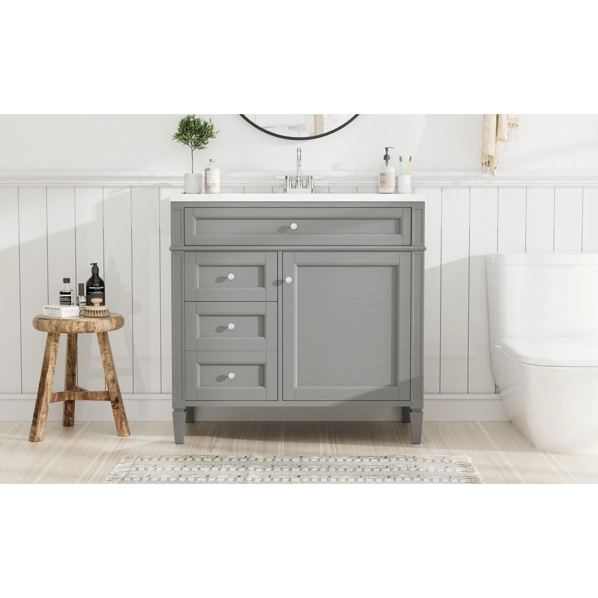 Bathroom Vanity with Single Sink, Bathroom Vanities with 2 Drawers, Bathroom Storage Cabinet with 1 Tip-Out Drawer and 1 Door