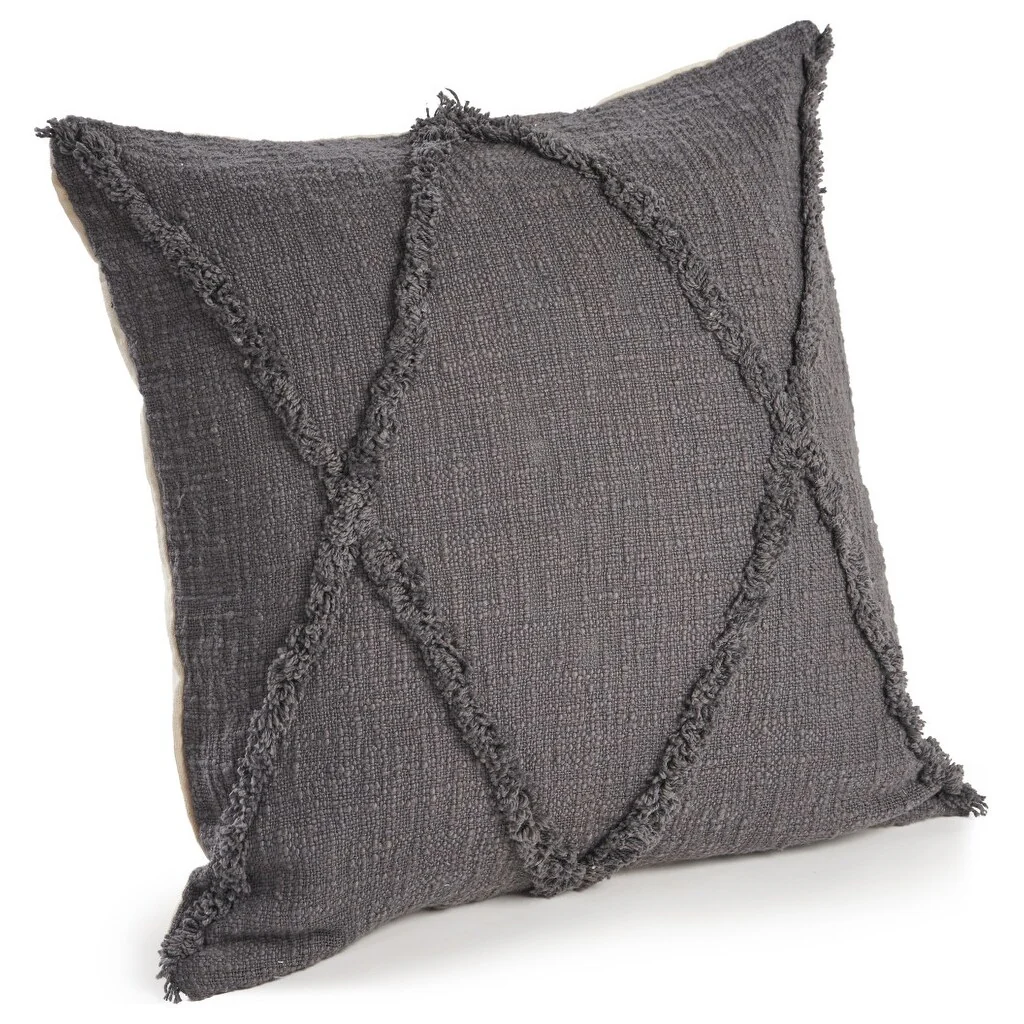 Set of Two Dark Gray Diamond Cotton Throw Pillow With Fringe