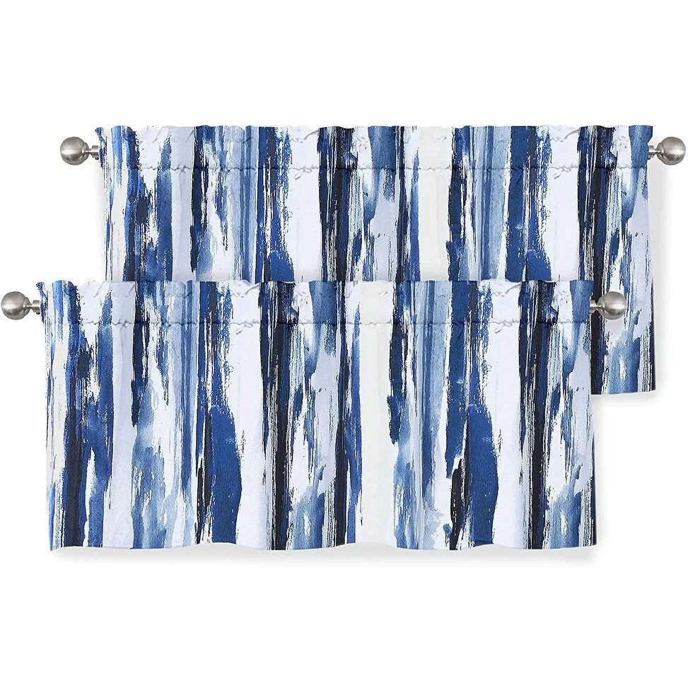 DriftAway Paint Brush Watercolor Ink Stripe Pattern Thermal Insulated Blackout Window Curtain Valance Pair