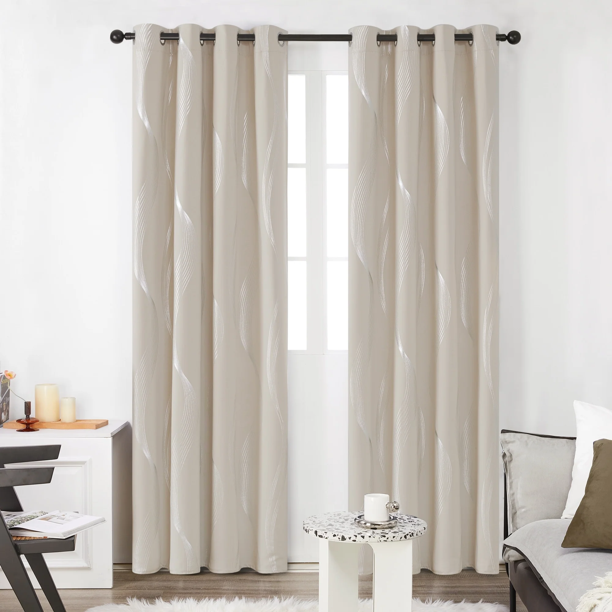 Deconovo Silver Wave 52 Width Curtain Panel Pair (2 Panel)