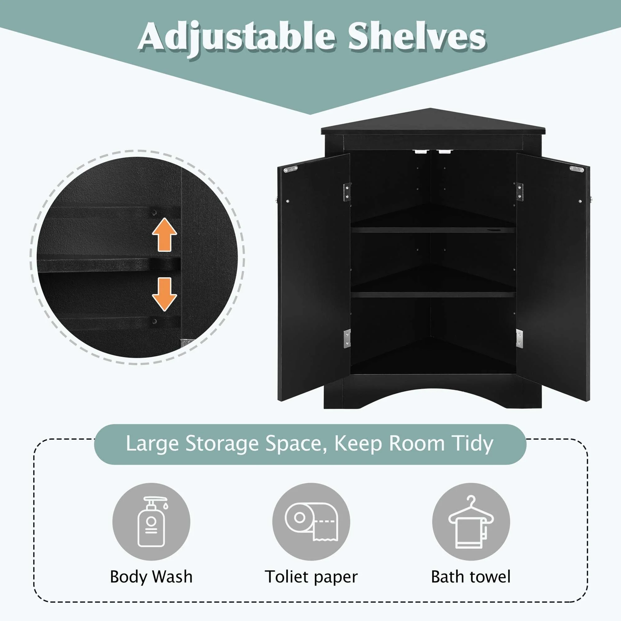 Triangle Bathroom Storage Cabinet with Adjustable Shelves