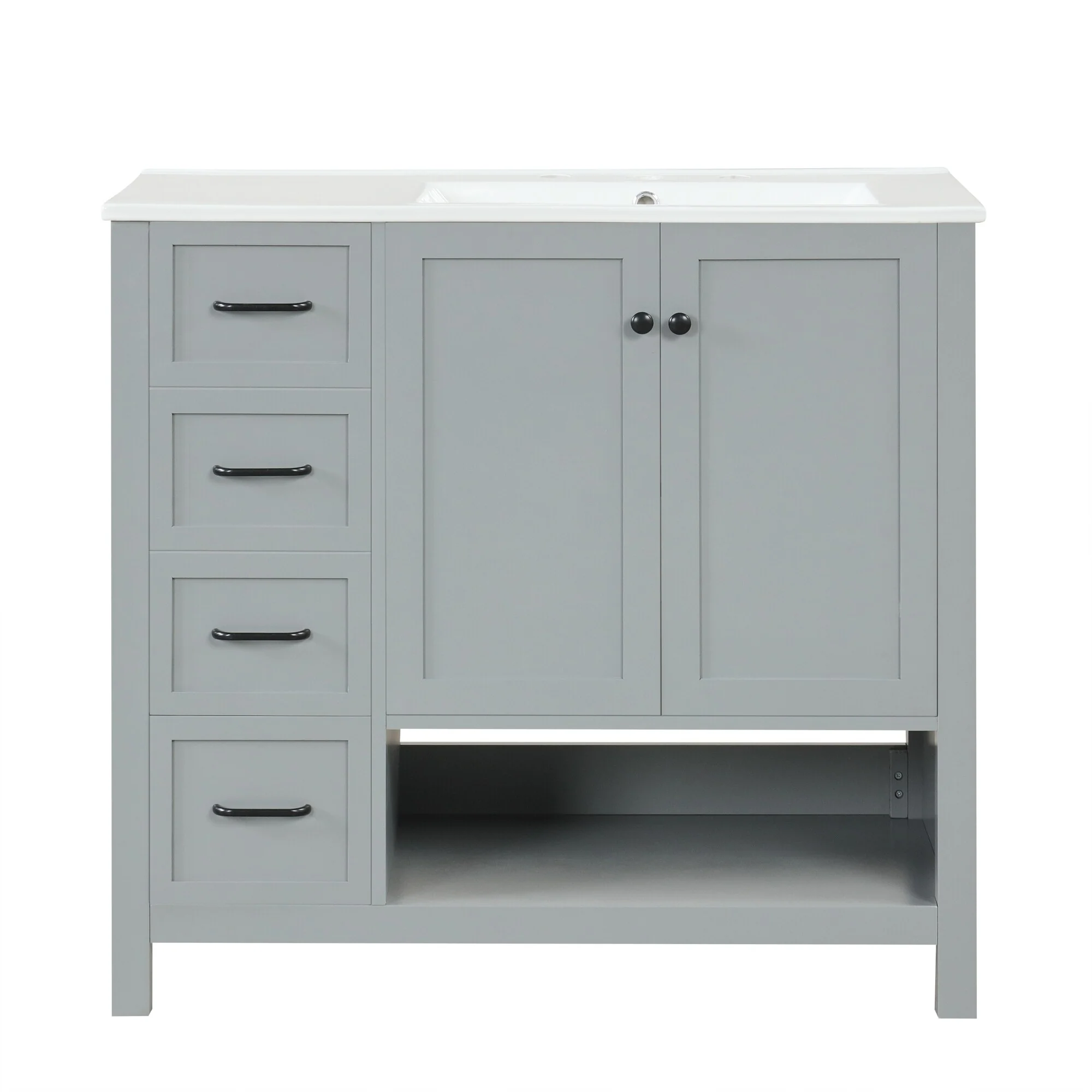 Bathroom Vanity with Ceramic Sink, Bathroom Storage Cabinet with 2 Drawers, Bathroom Vanity with 1 Tip-Out Drawer and 1 Door