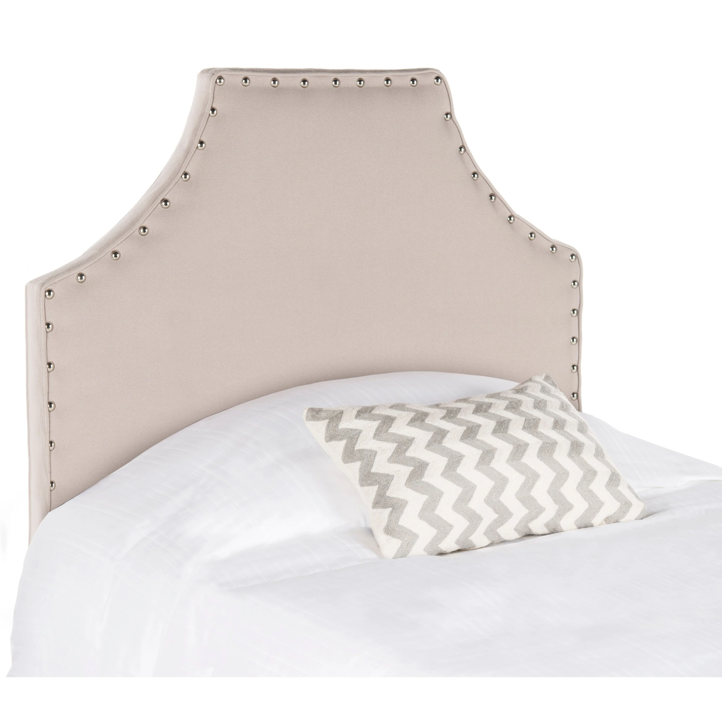 SAFAVIEH Borghild Taupe Linen Upholstered Headboard - Silver Nailhead (Twin)