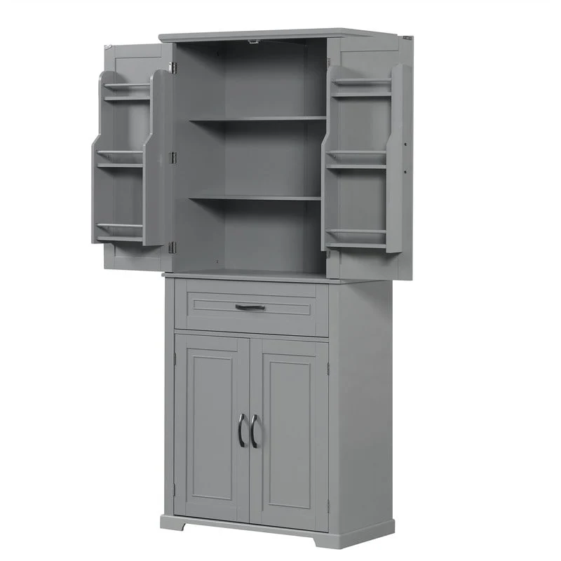 Bathroom Floor Cabinet, Freestanding Storage Cabinet with Doors and Drawer, Kitchen Cupboard with Adjustable Shelf