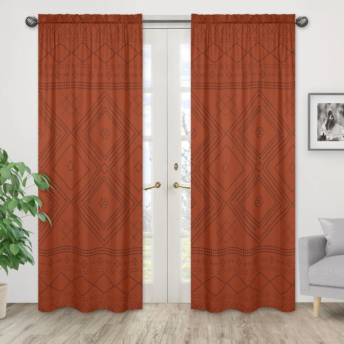 Sweet Jojo Designs Orange Boho Bohemian Tribal 84in Window Treatment Curtain Panel Pair - Rustic Woodland Southwest Urban Retro