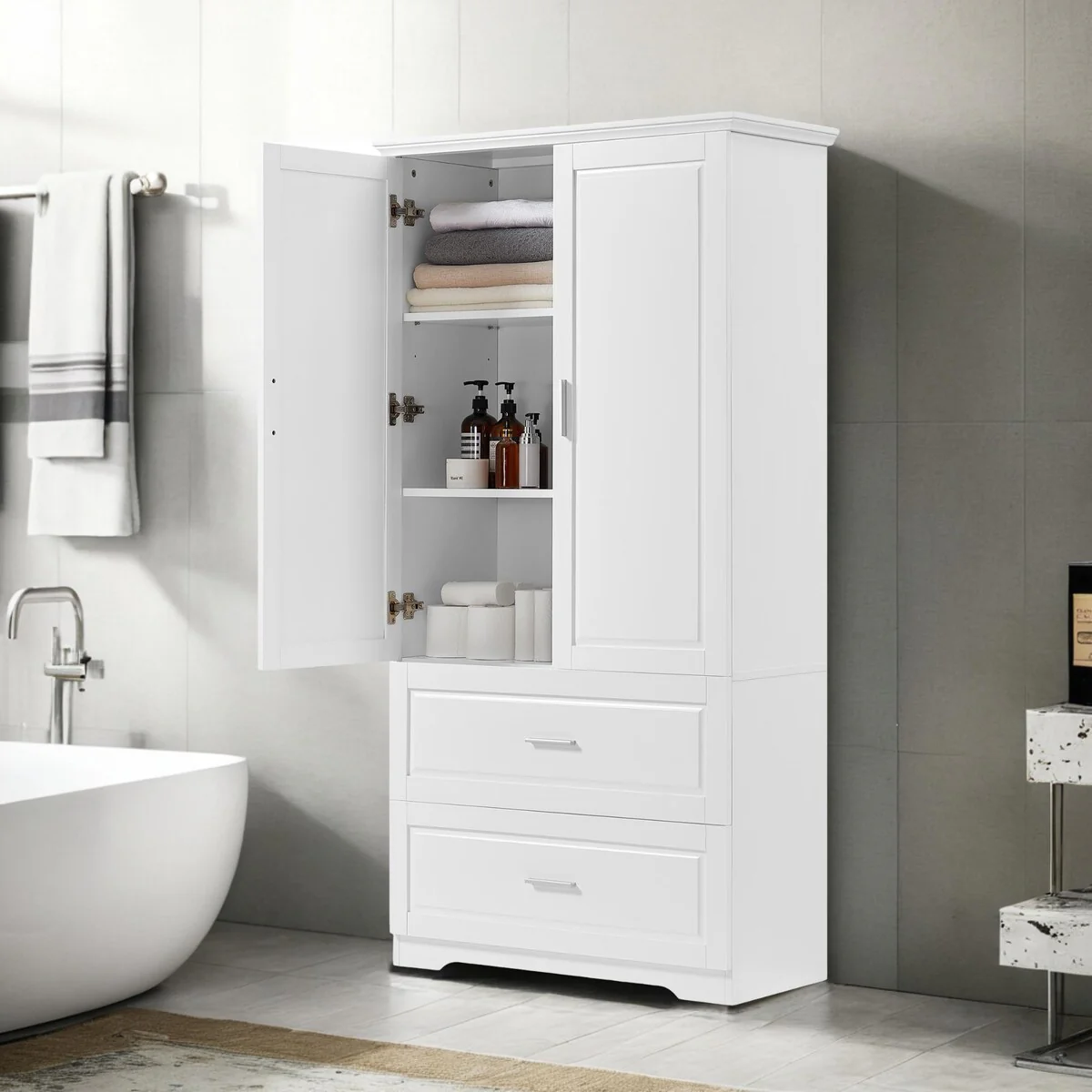 Wide Storage Cabinet with 2 Doors & 2 Drawers