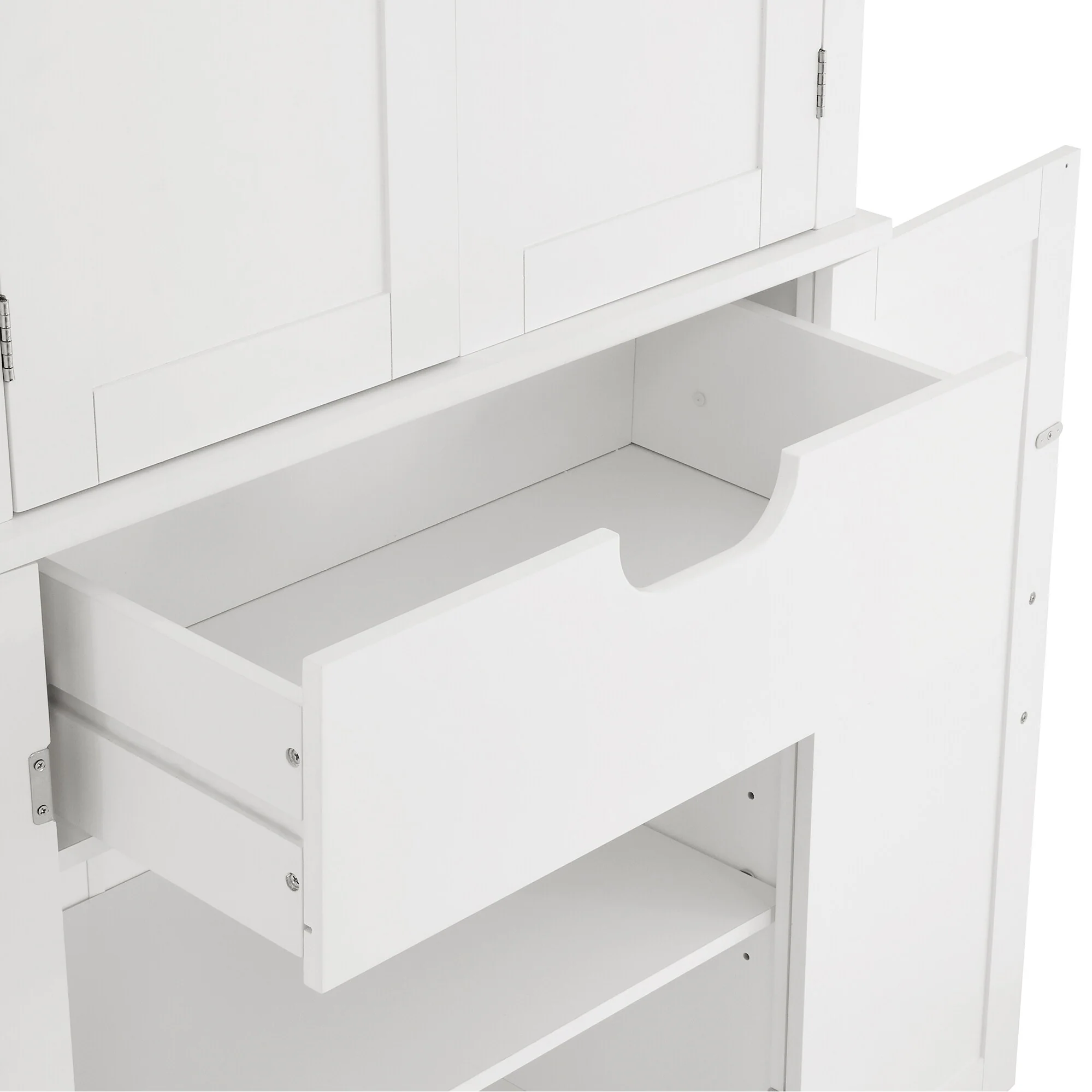 Bathroom storage cabinets with open shelves