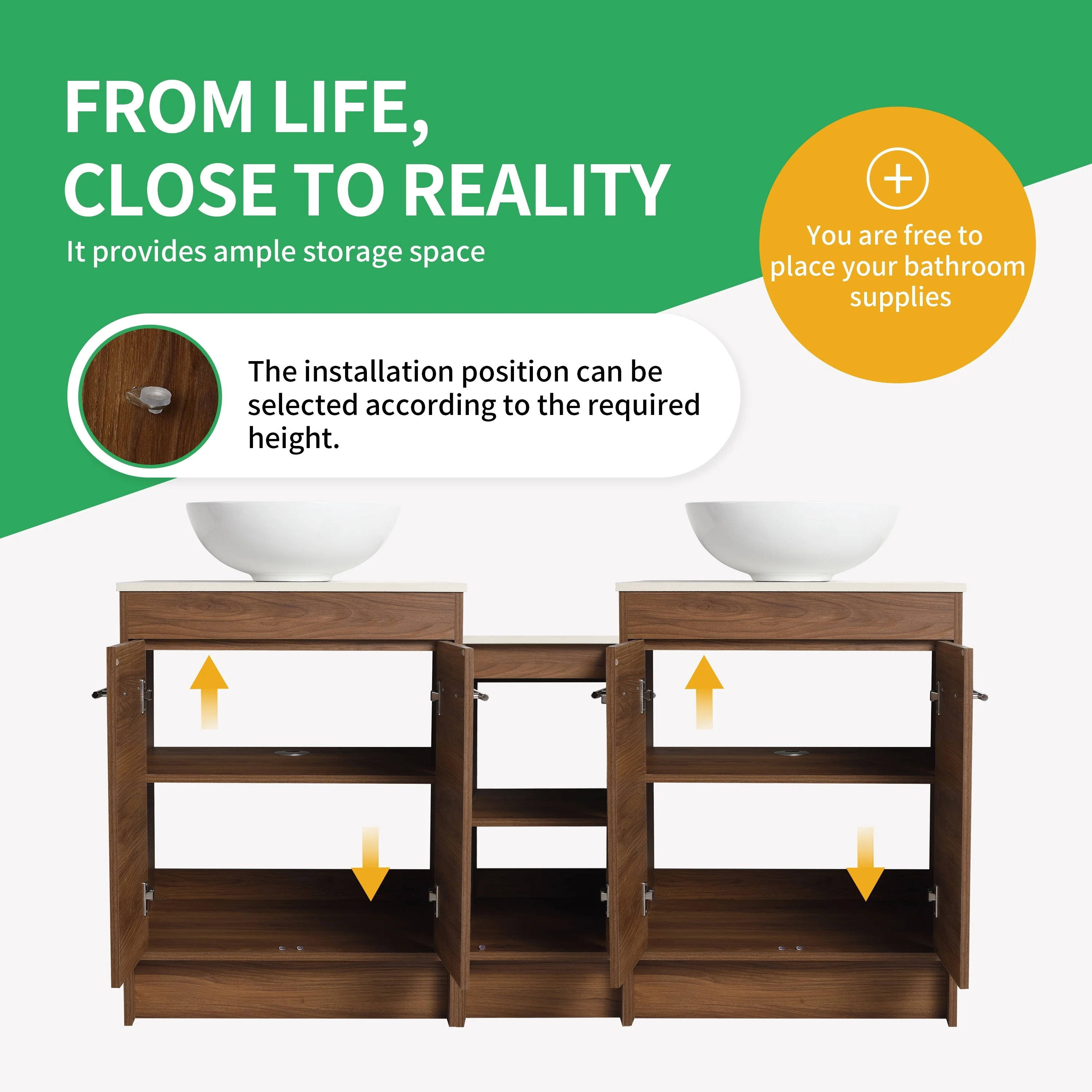 BNK 24/36/48/60 Inch Bathroom Vanity with Sink, Freestanding Bathroom Vanity with Soft Close Doors and Adjustable Shelf