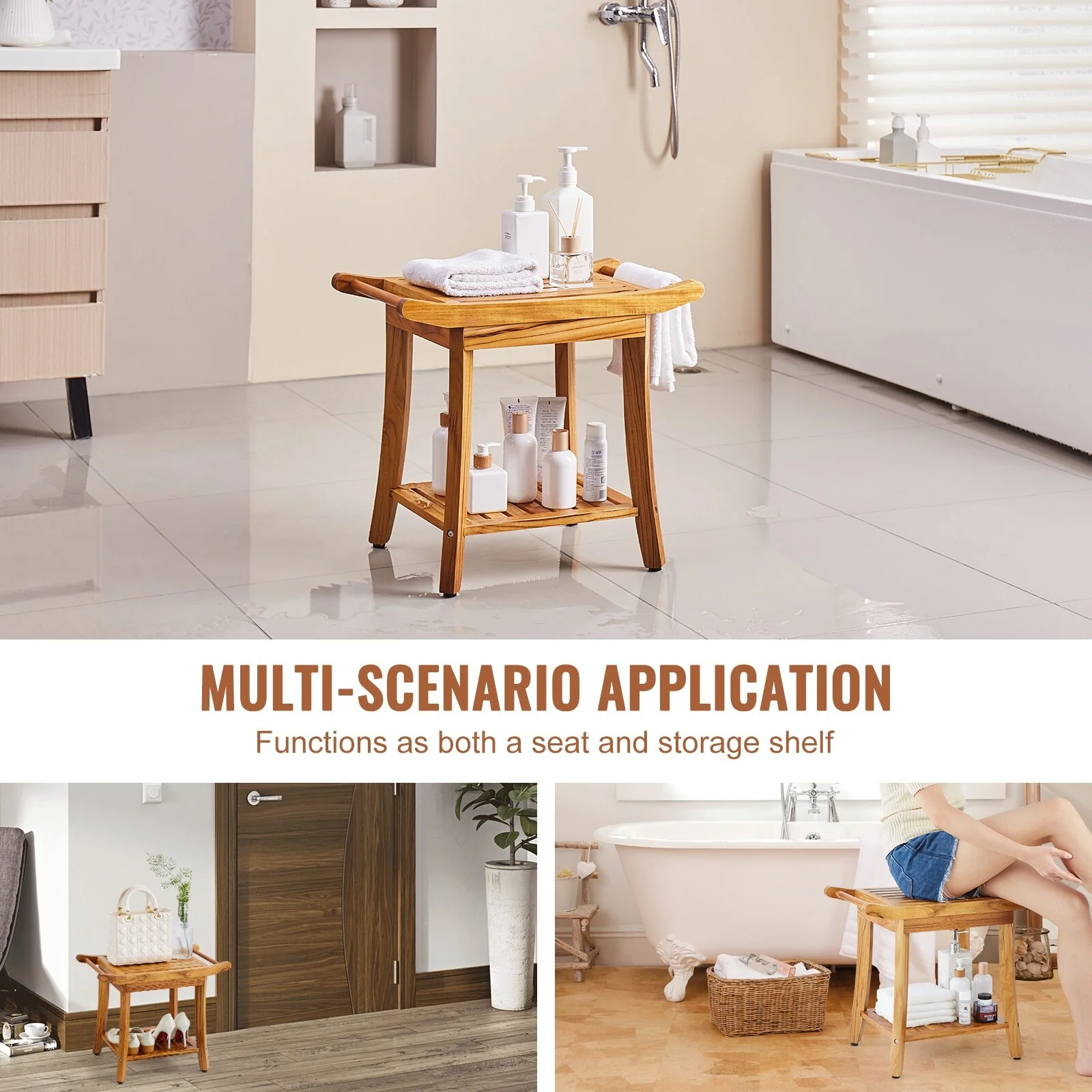 Shower Bench Waterproof Non-Slip Shower Chair Seat, for Bathroom Living Room Bedroom