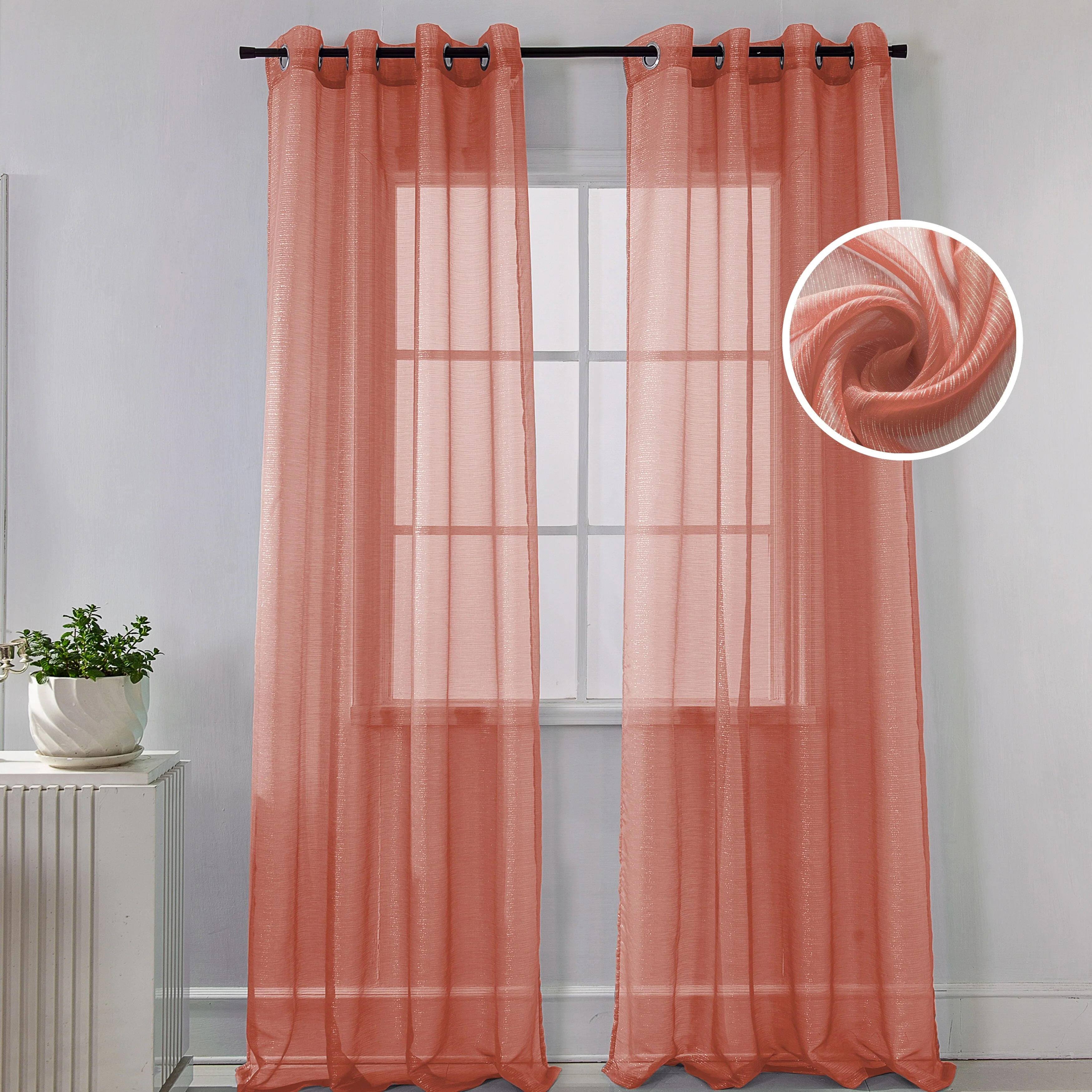 Lonnie Metallic Stripe Sheer Window Curtain Panel 90 inch