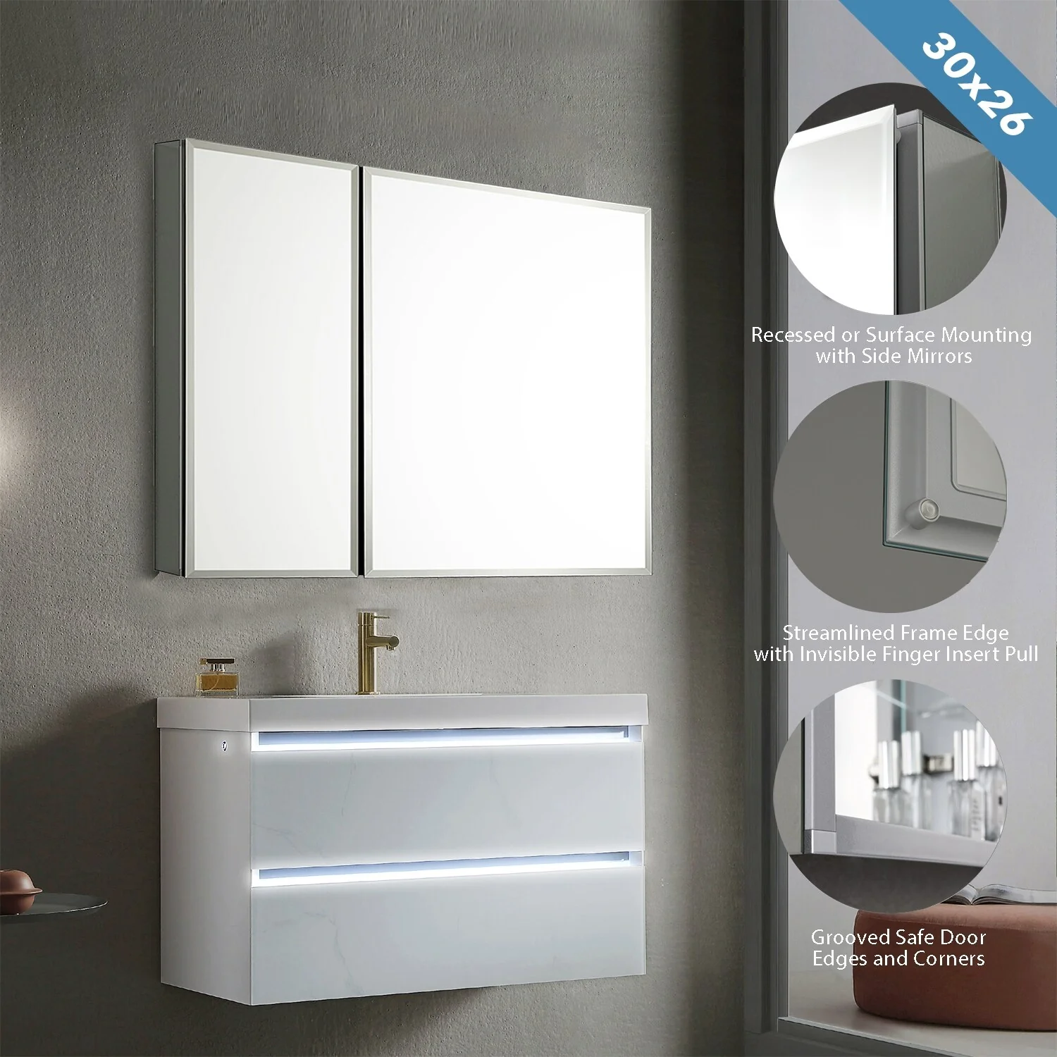 Frameless Aluminum Bathroom Mirror Medicine Cabinet
