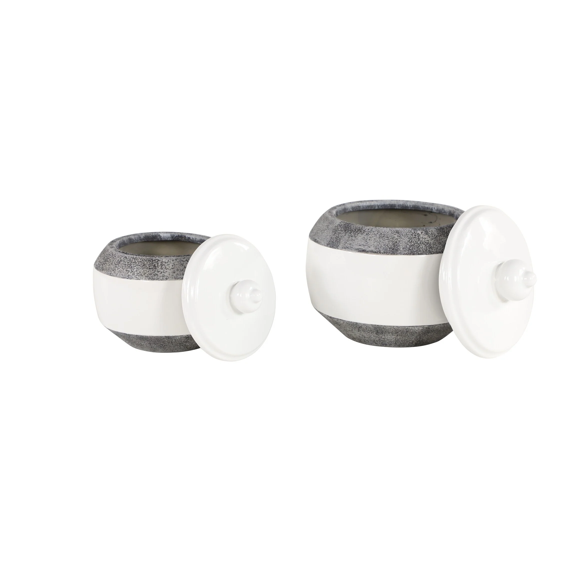 Textured Grey/ Glossy White Ceramic Jars with Lids (Set of 2) - 7 x 7 x 8