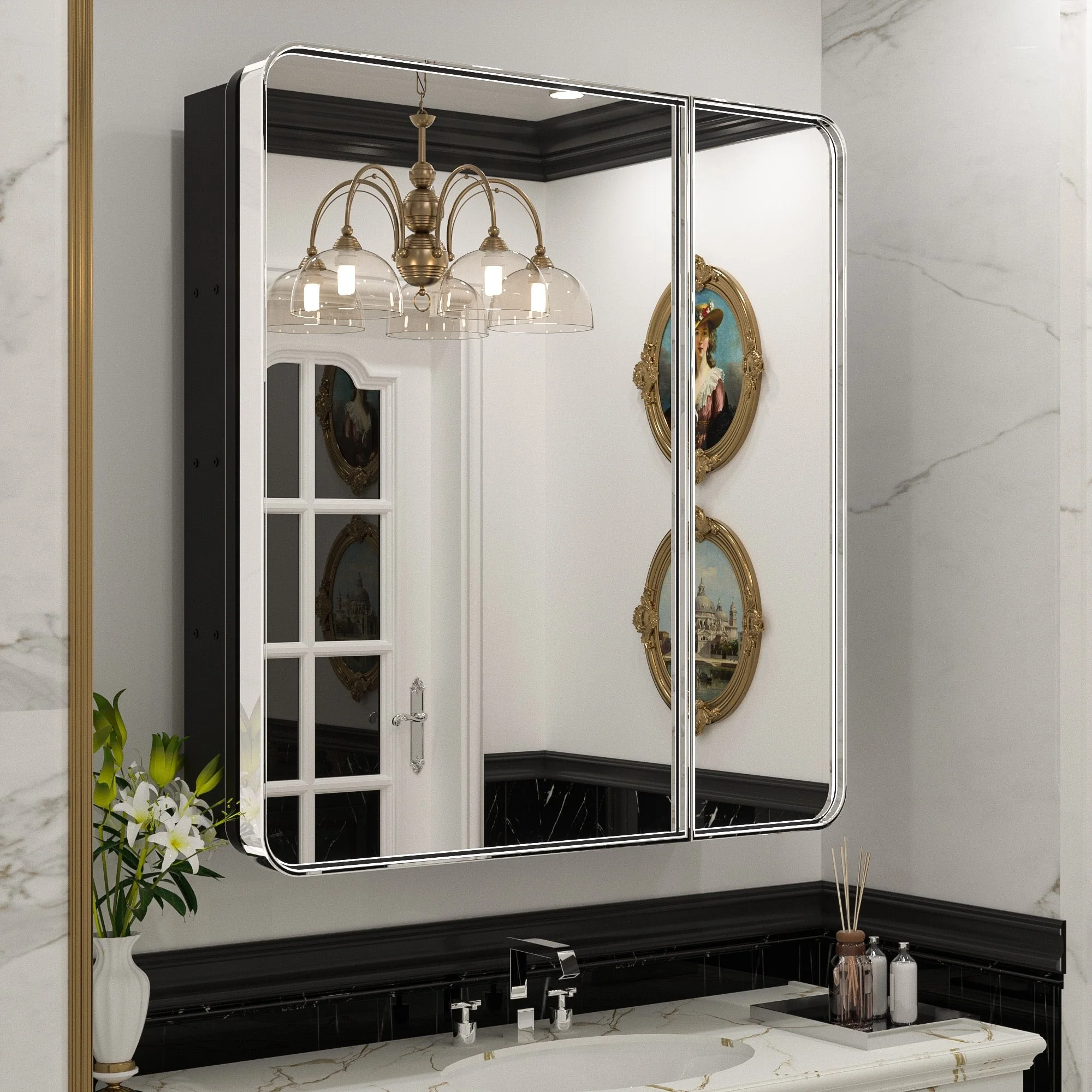 KEONJINN Medicine Cabinets for Bathroom with Mirror, Stainless Steel 1-3 Framed Doors
