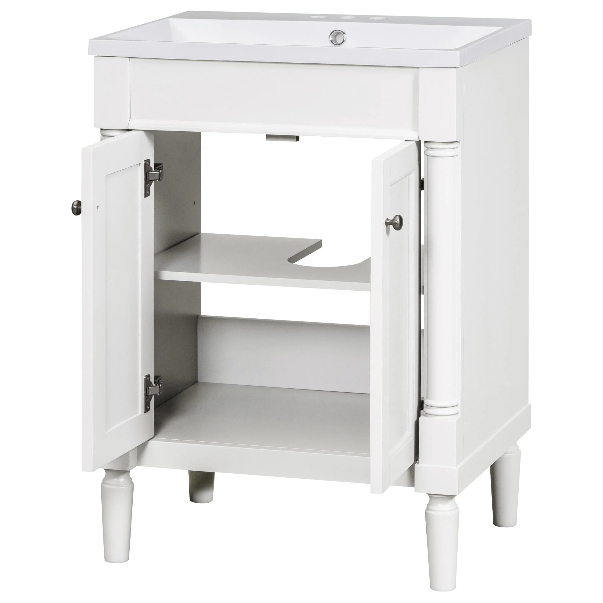 24'' Bathroom Vanity with Top Sink: Modern 2-Tier Storage Cabinet, Single Sink, Large Shelves