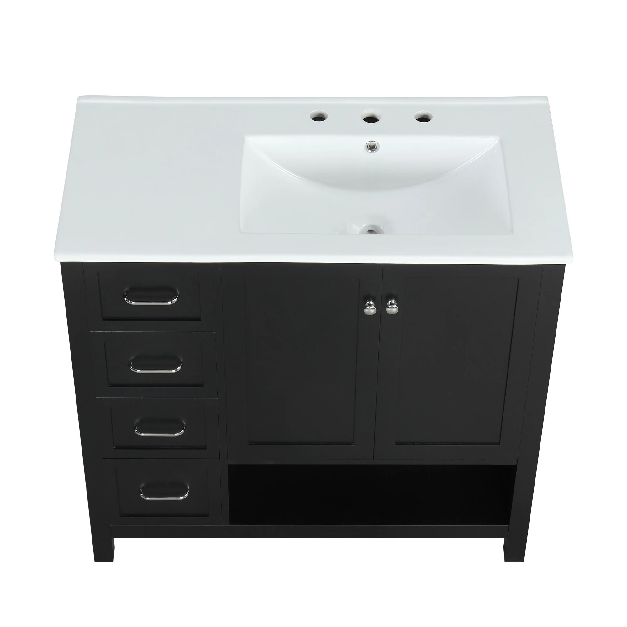 Bathroom Vanity with Ceramic Sink, Bathroom Storage Cabinet with 2 Drawers, Bathroom Vanity with 1 Tip-Out Drawer and 1 Door