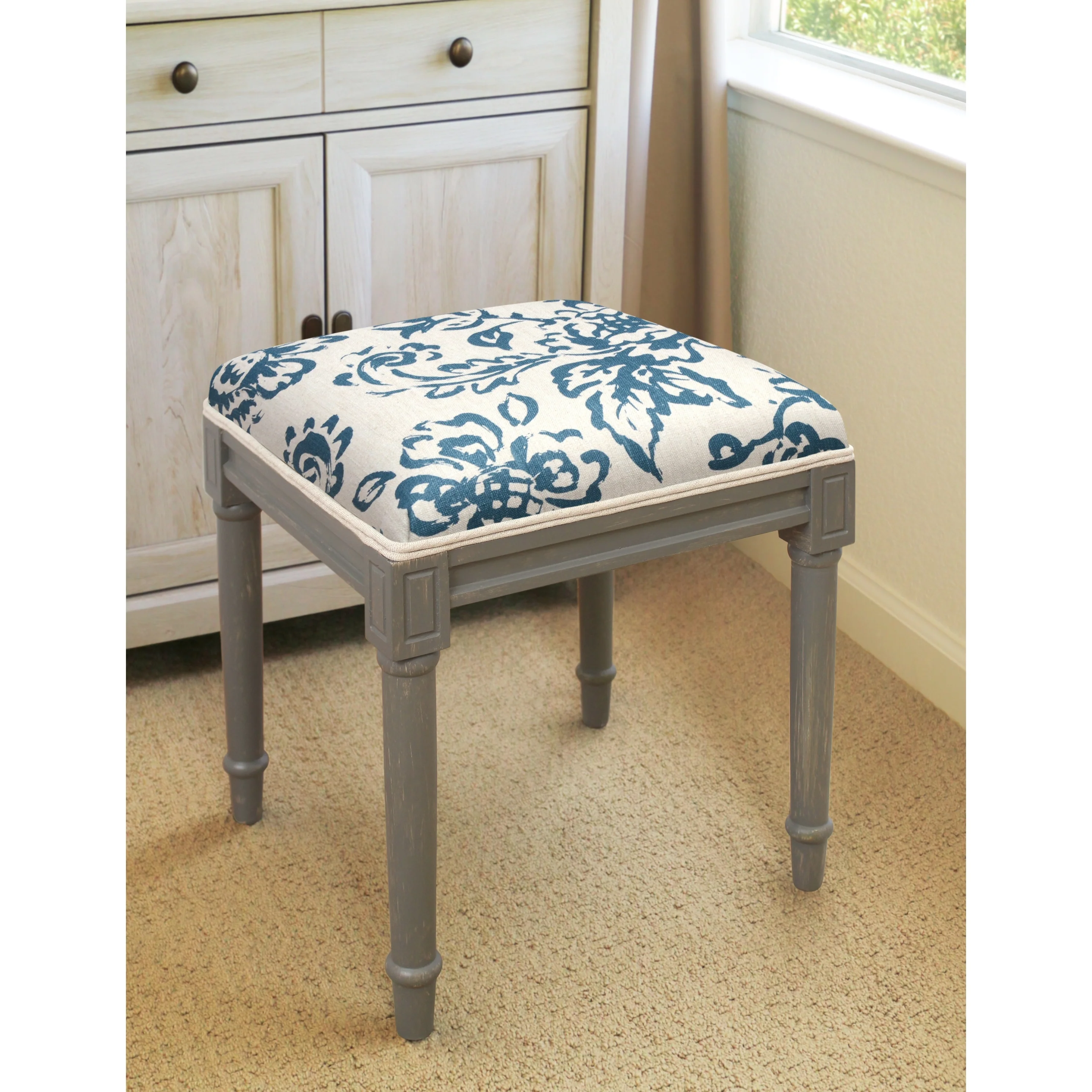 Toile Rustic-grey Vanity Stool - N/A