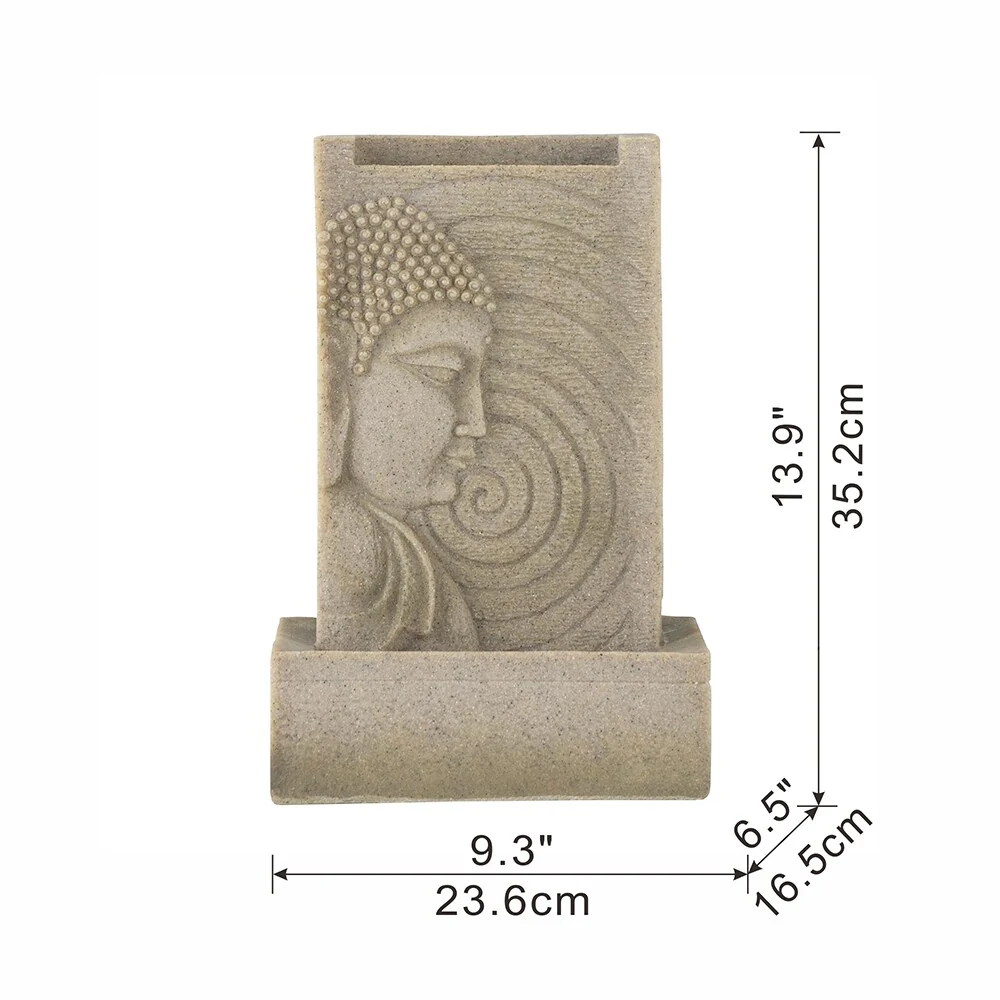 Buddha Water Fountain, Polyresin Tabletop Fountain with LED Light -9x6.5x14