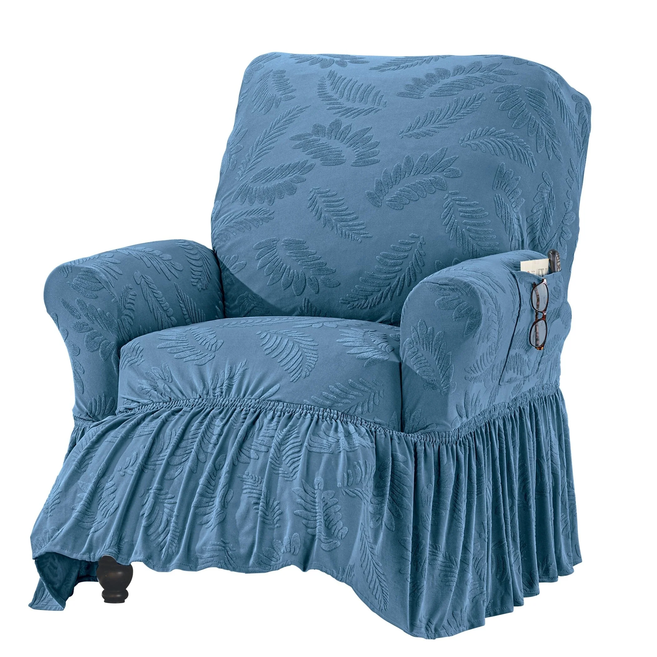 Leaf Design Ruffle Border Stretch Furniture Cover - Recliner