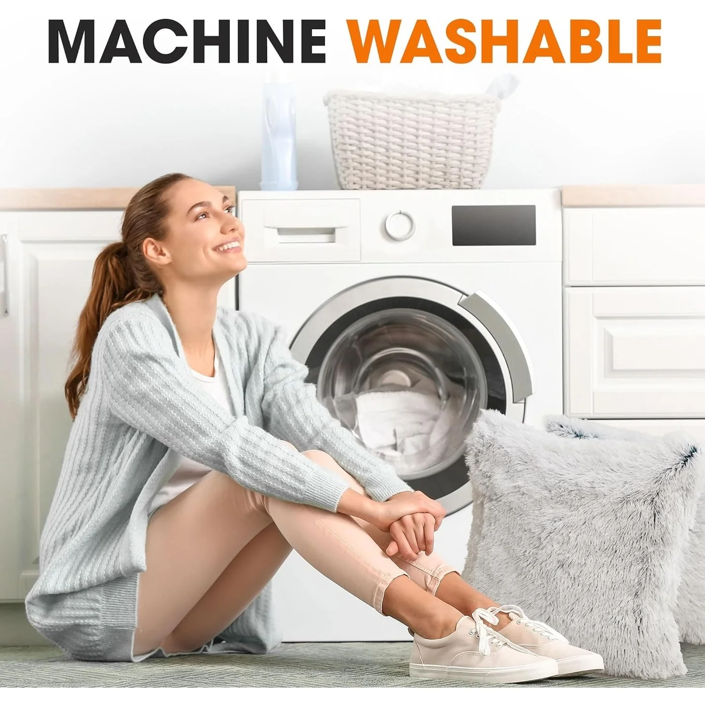 Cheer Collection Shaggy Long Hair Throw Pillows (Set of 2)