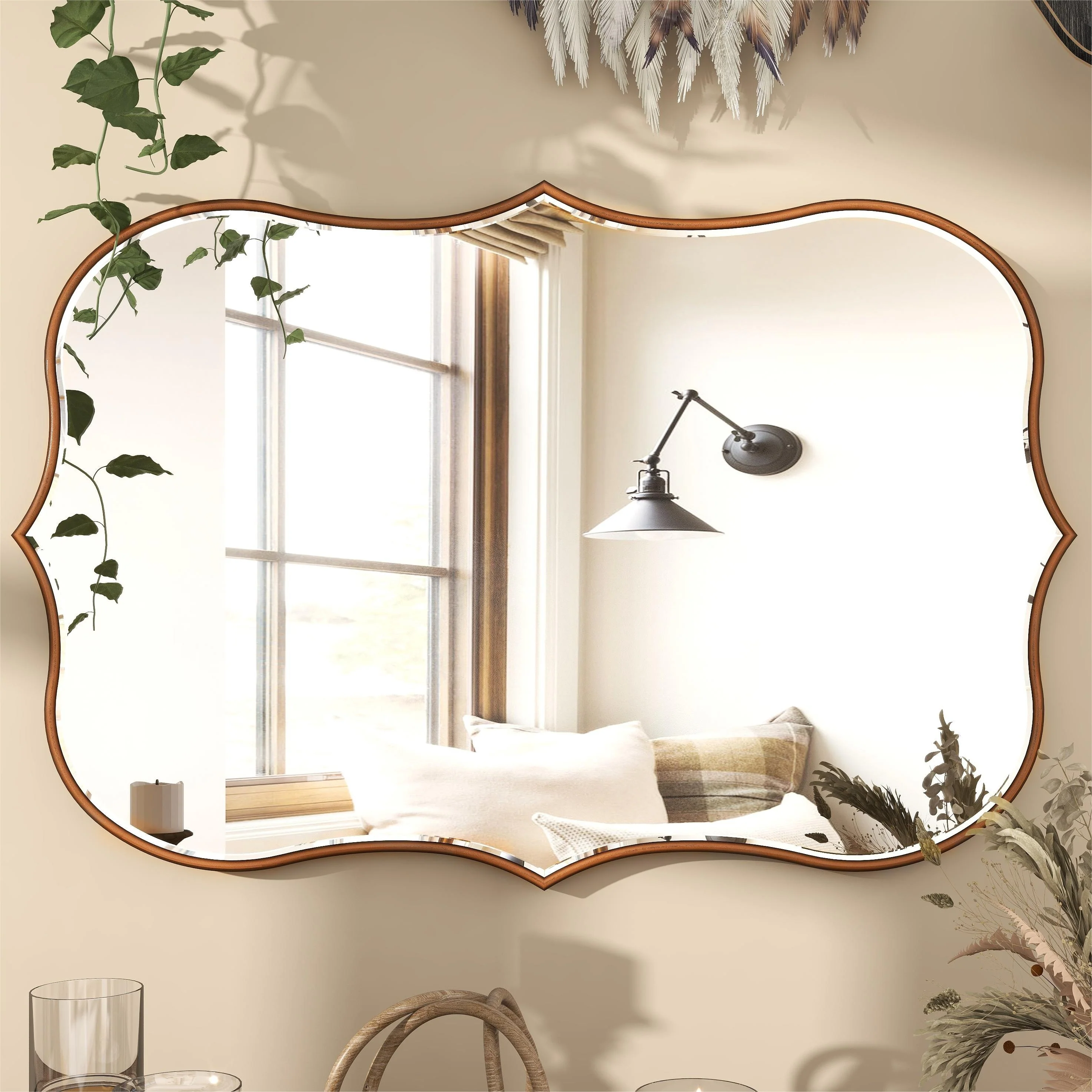 Asymmetrical Gold Antique Bronze Accent Wall Mirror - 23.62