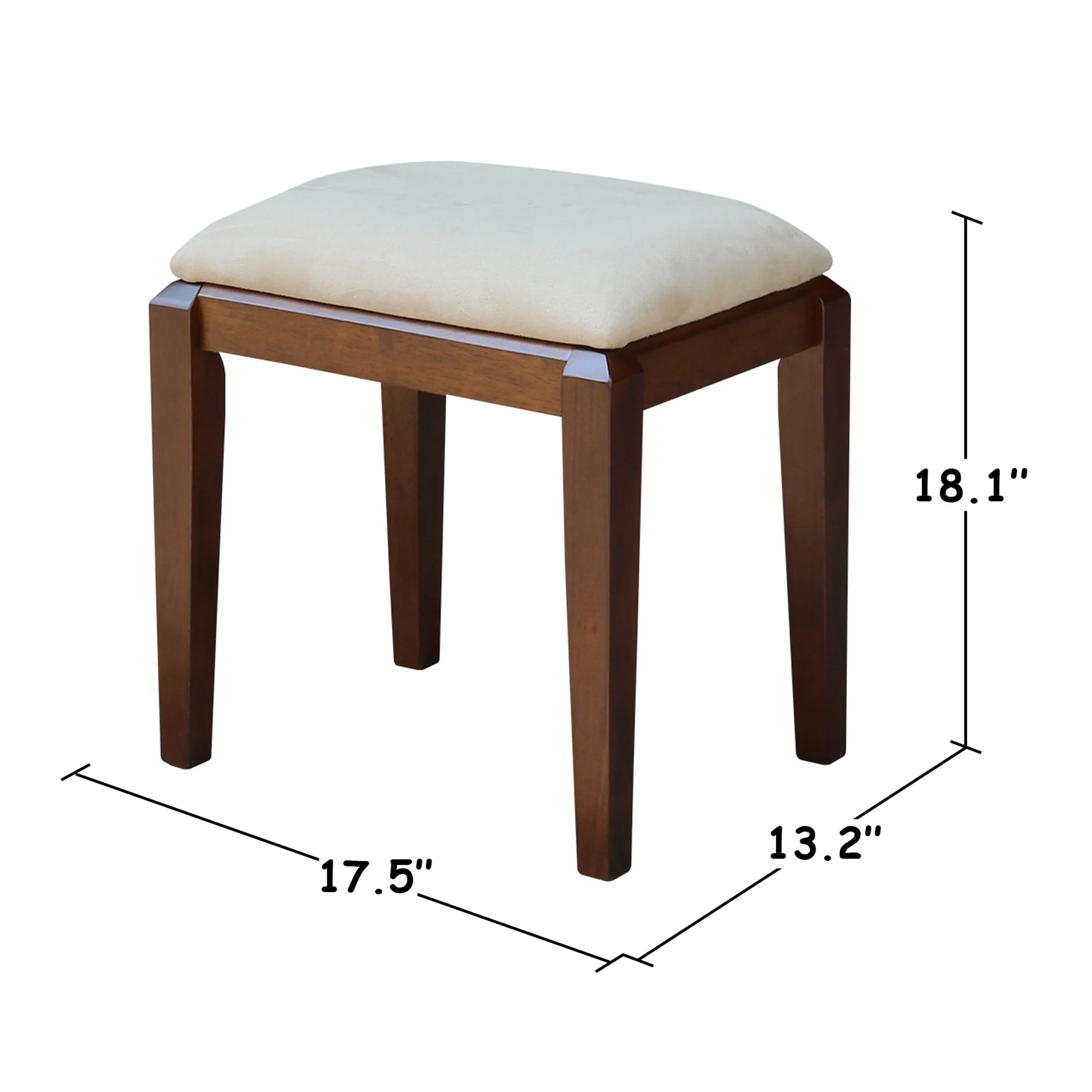 Solid Wood Upholstered Vanity Bench - N/A
