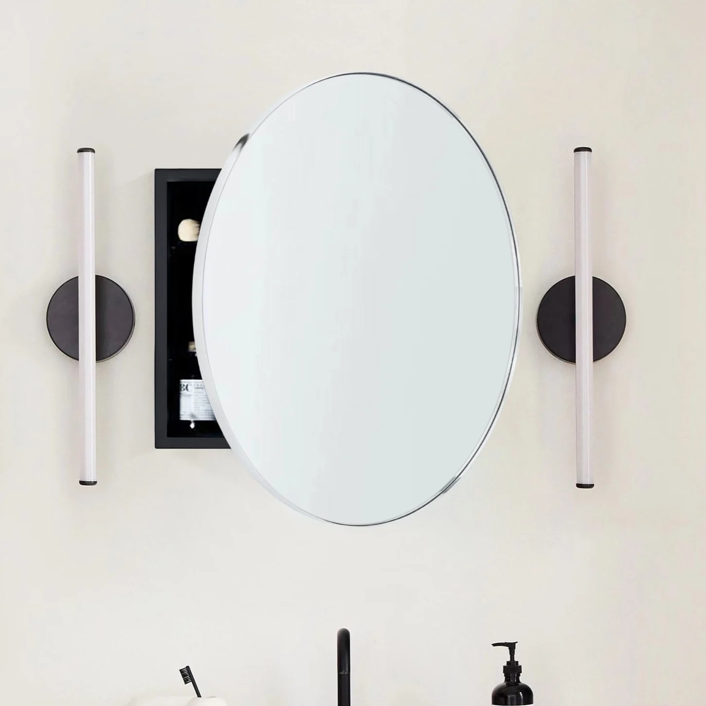TEHOME Myriel Surface Mount Framed Round Medicine Cabinet with Mirror