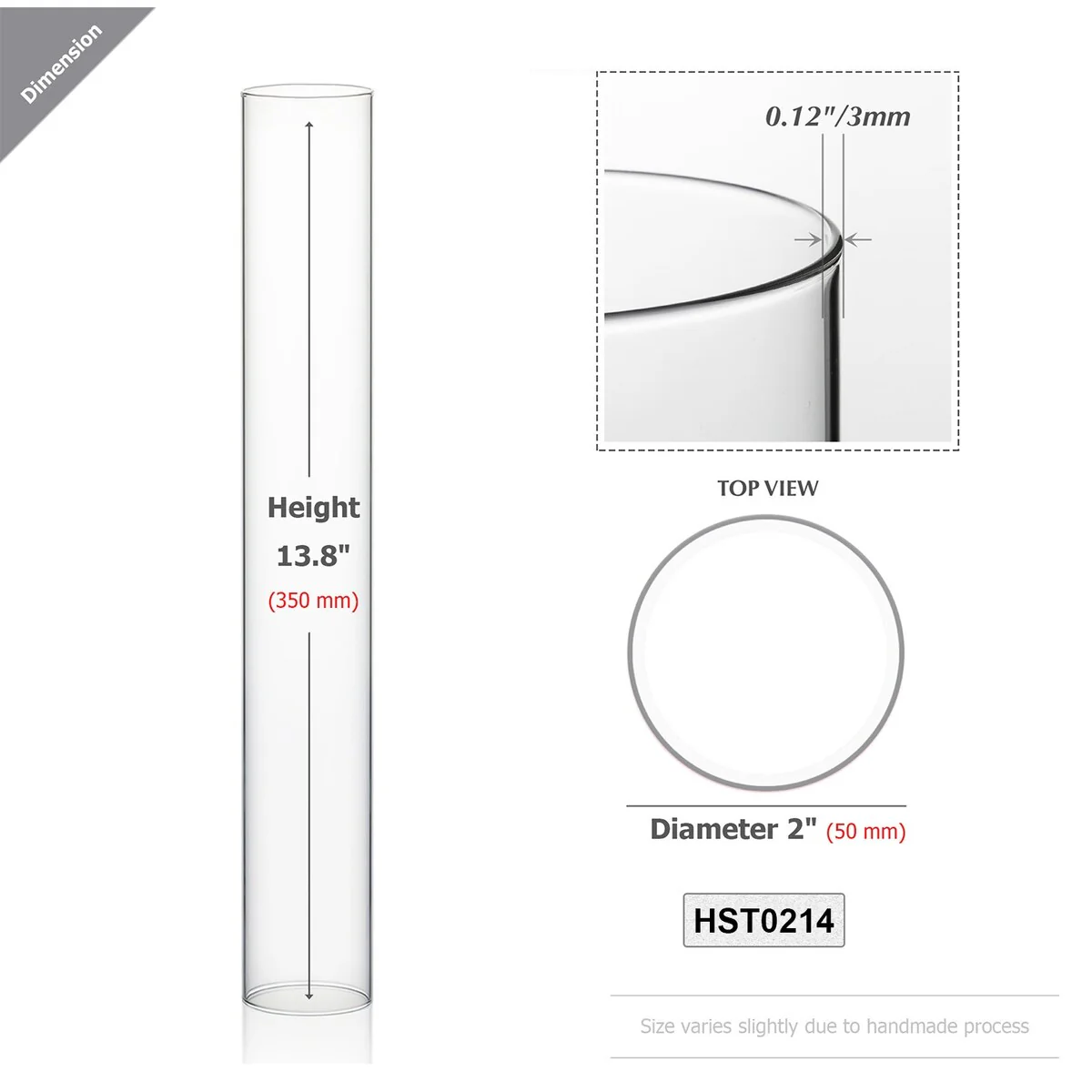 Clear Glass Cylinder Hurricane Chimney Tube, Candle Cover - 1 Piece