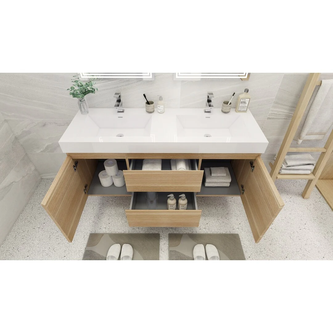 Baillie 60'' Wall-Mounted Vanity with Double Reinforced Acrylic Sink