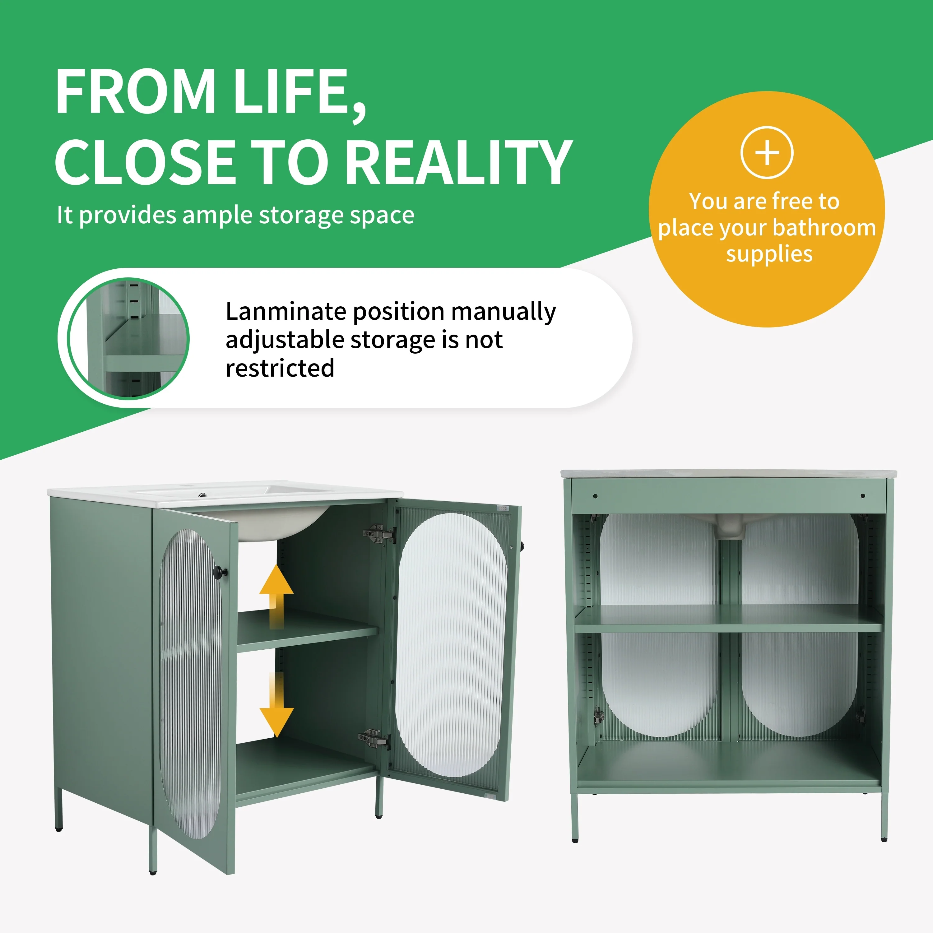 BNK 24/30 inch Freestanding Single Sink Bathroom Vanity with Soft Close Door and 1 adjustable shelf