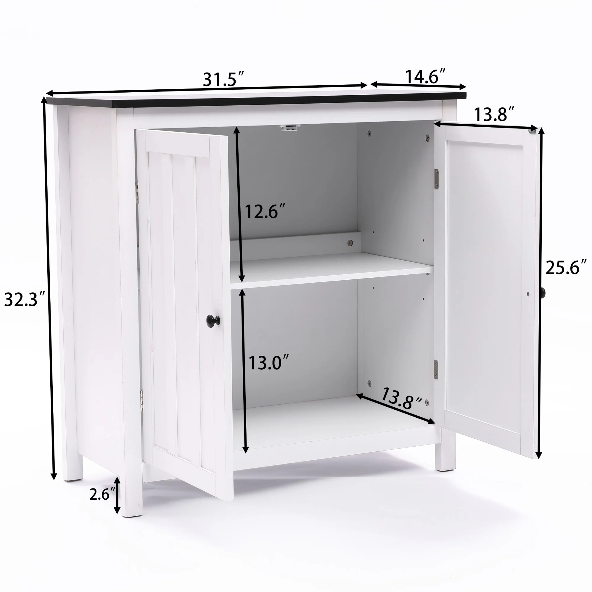 White MDF Wood 2-Door Bathroom Storage Cabinet with an Adjustable Shelf - 32.3