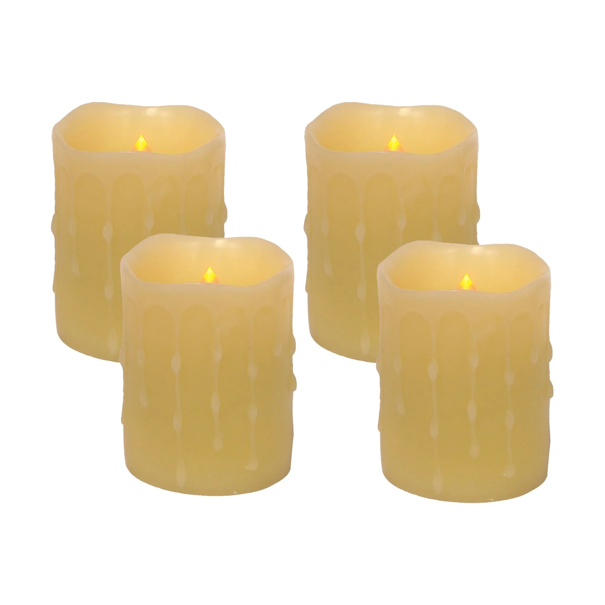 LED Wax Dripping Pillar Candle (Set of 4) - 3 x 3 x 4