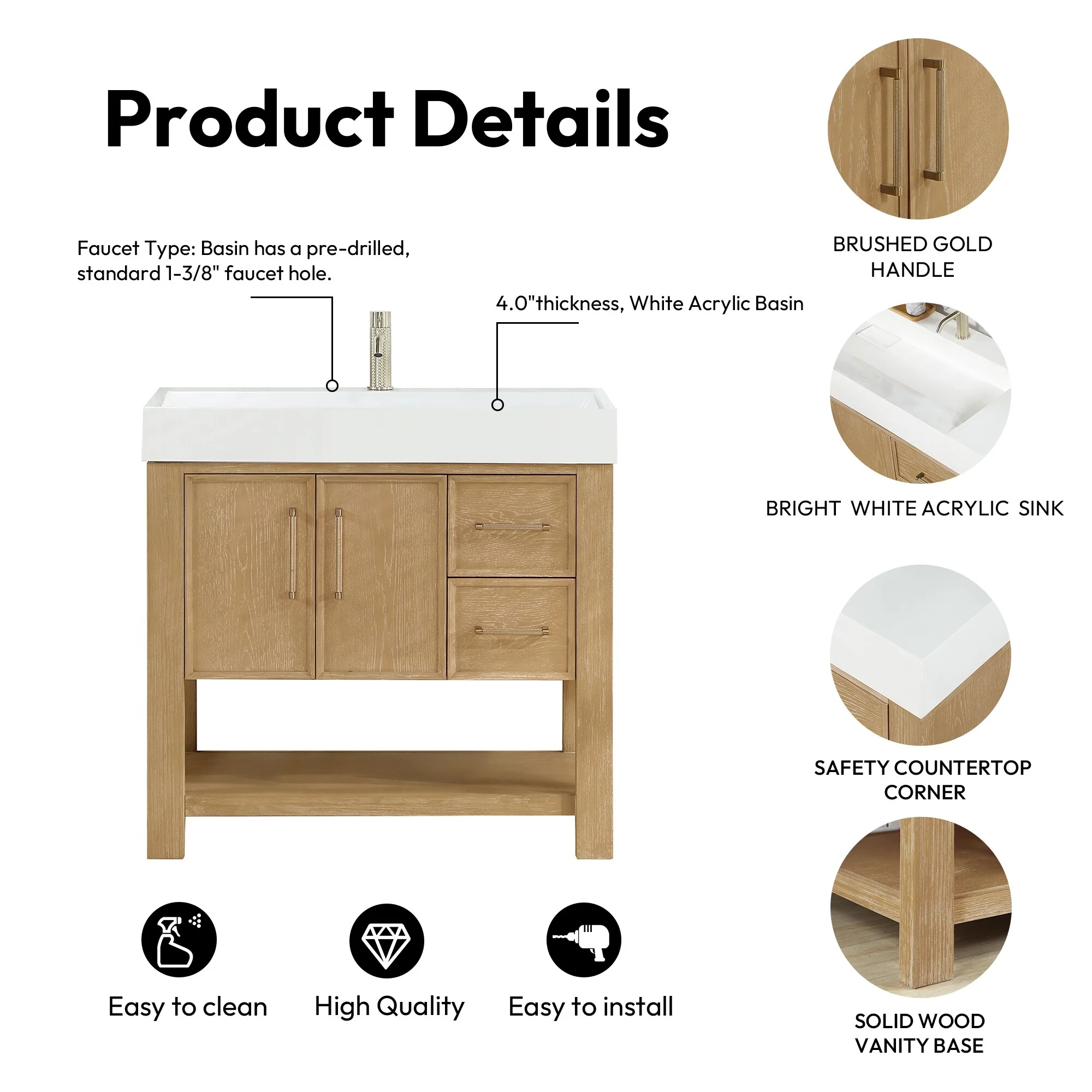 Vera Bath Vanity with Integrated Stone Sink Top and Mirror