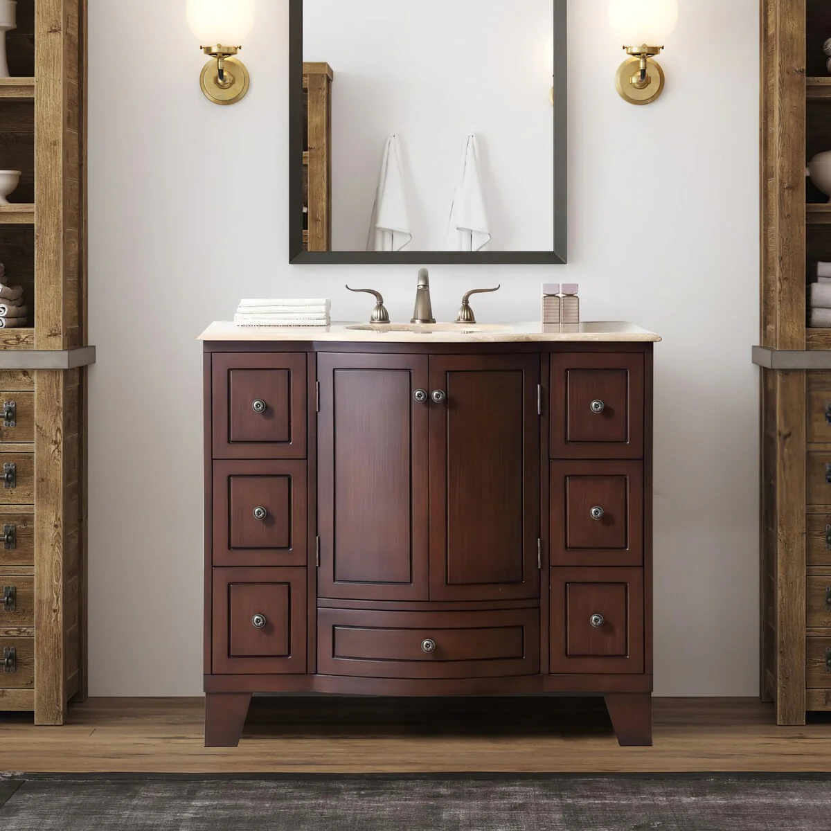 Stufurhome Alandra 40 Inches Dark Cherry Single Sink Bathroom Vanity - 40