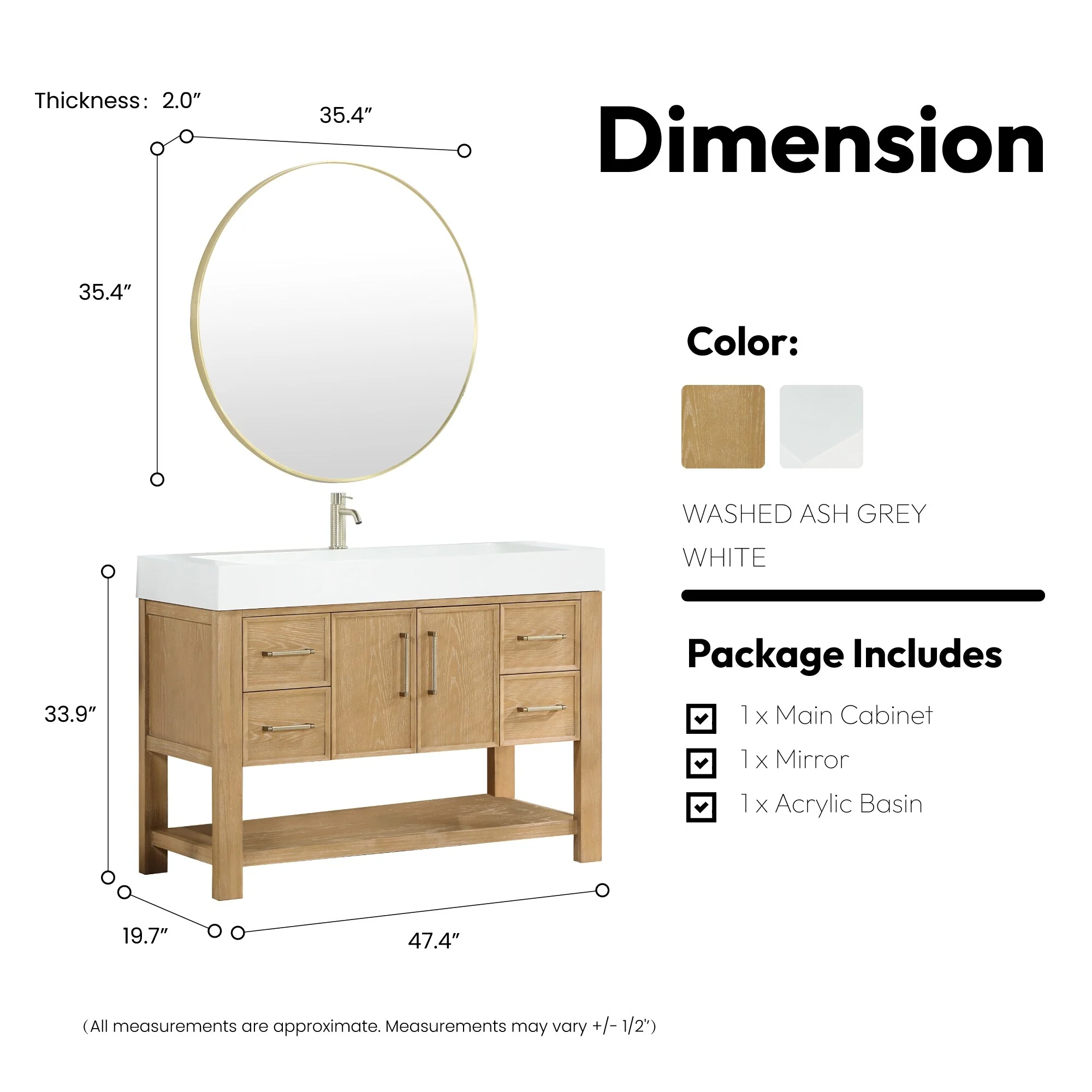 Vera Bath Vanity with Integrated Stone Sink Top and Mirror