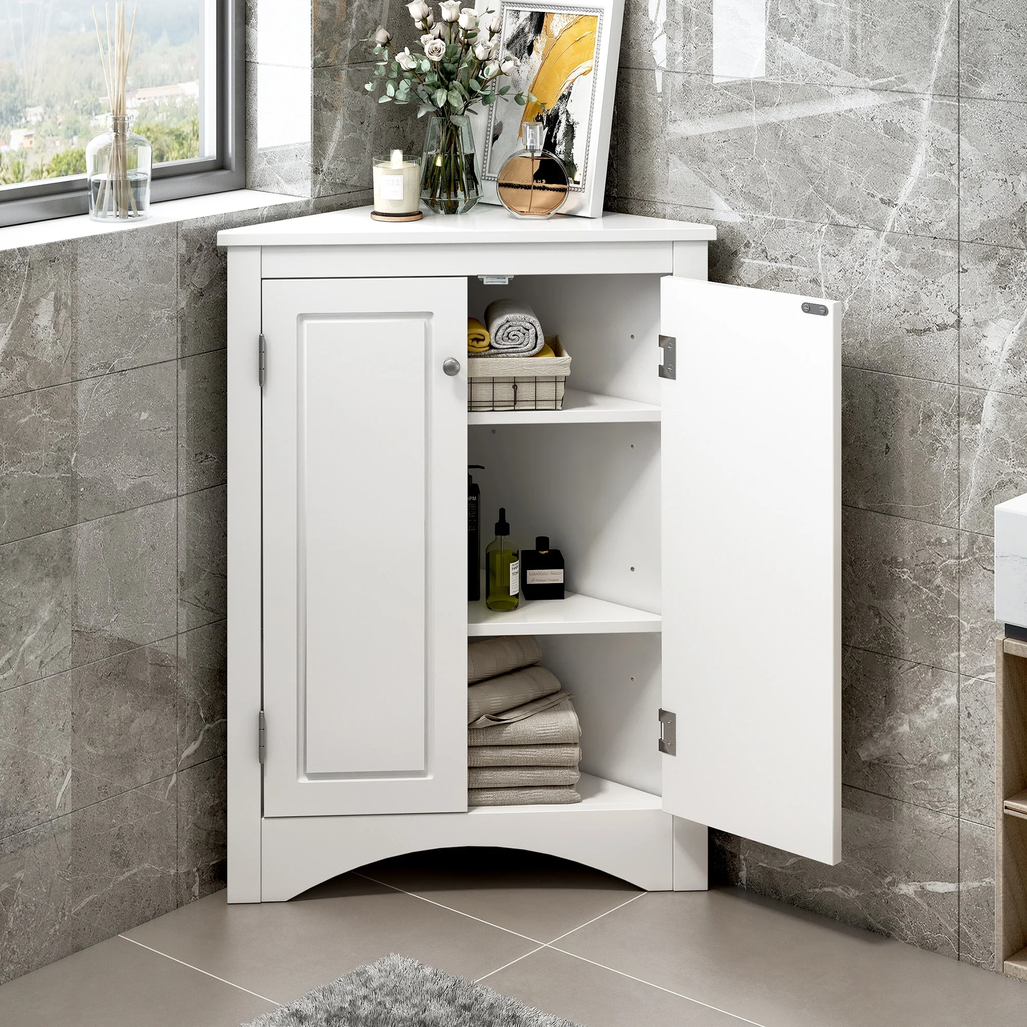 17.2 in. W x 17.2 in. D Triangle Bathroom Storage Cabinet with Adjustable Shelves