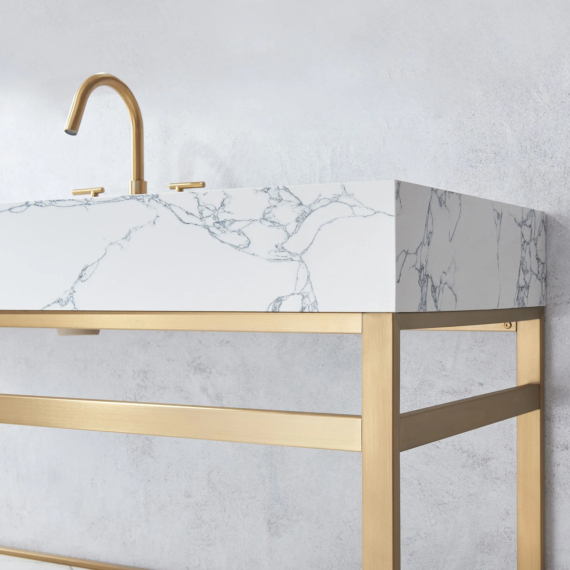 Ecija Bath Vanity, Metal Support with Composite Stone Top, no Mirror