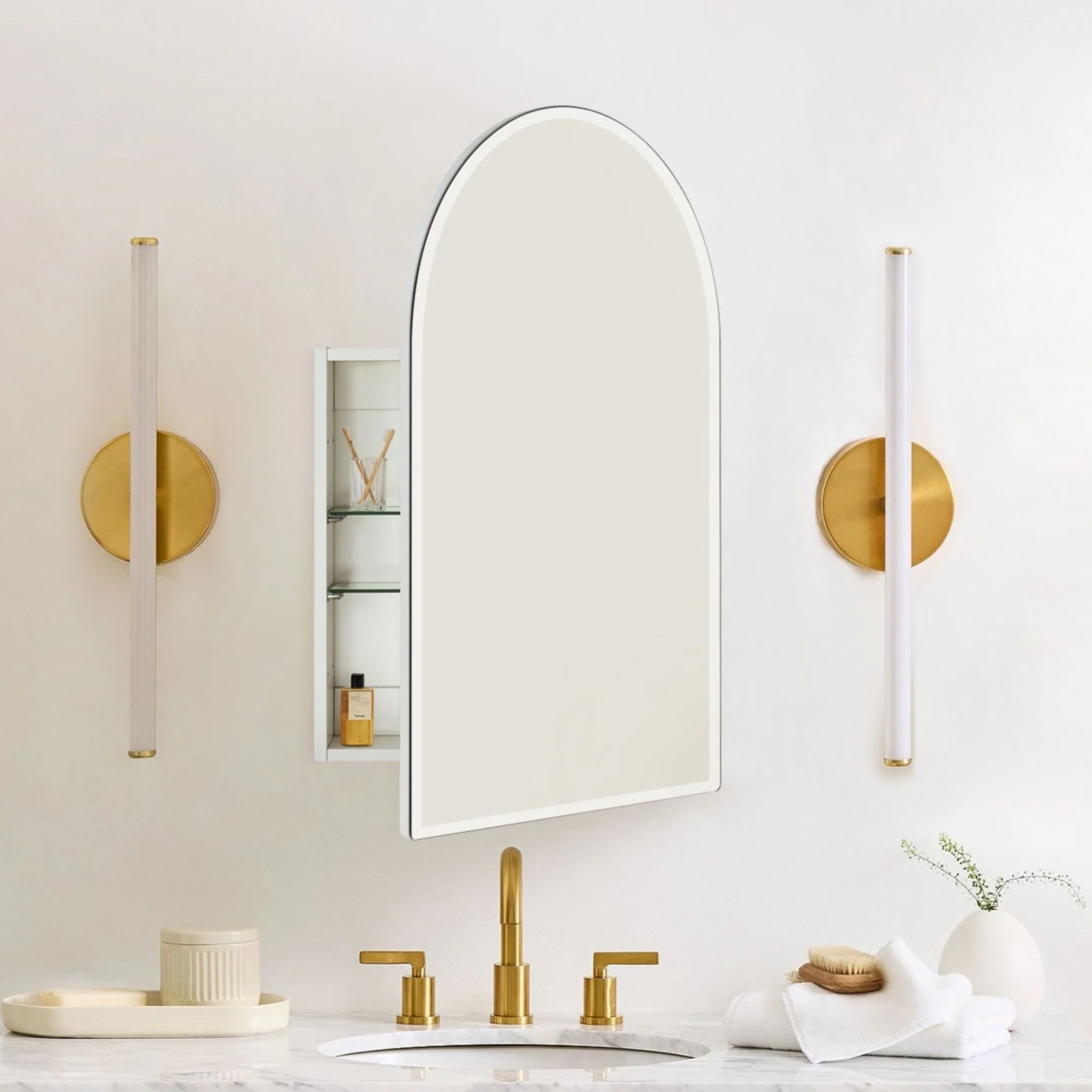 TEHOME Surface and Recessed Mount Frameless Arched Bathroom Medicine Cabinet with Mirror
