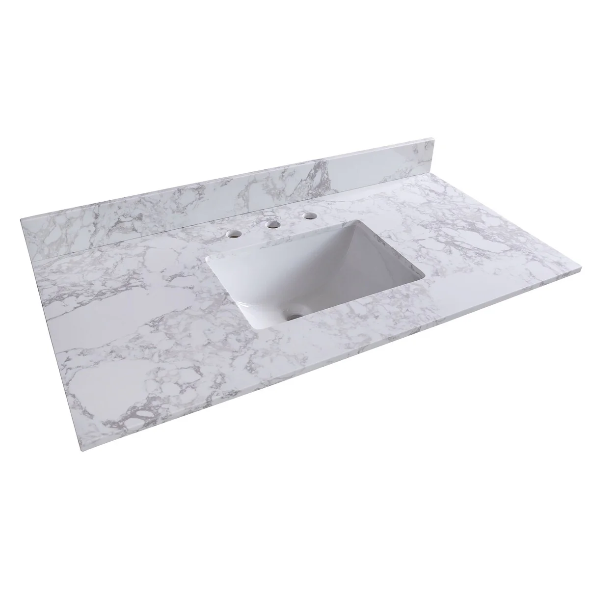31 in./ 37 in./ 43 in./ 49 in. Carrara White Engineered Stone Bathroom Vanity Top with Ceramic Sink