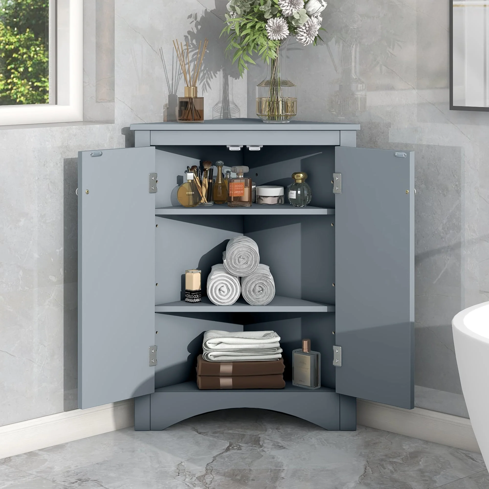 17.2 in. W x 17.2 in. D Triangle Bathroom Storage Cabinet with Adjustable Shelves