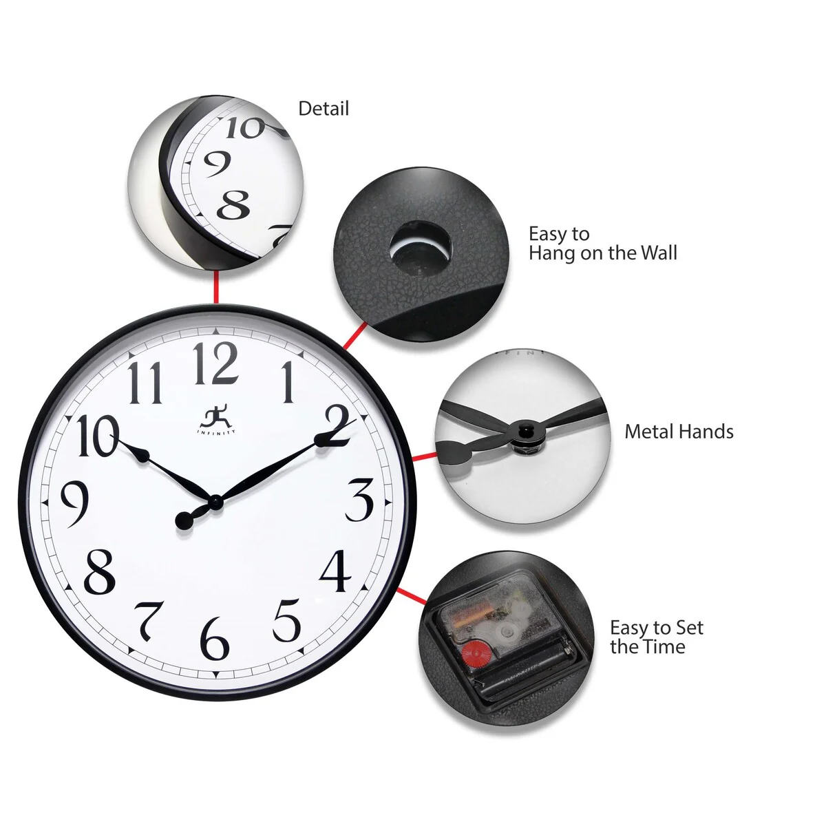 Black Office Clock Large Easy to Ready 18 inch Simple Wall Clock - 18 x 1.65 x 18
