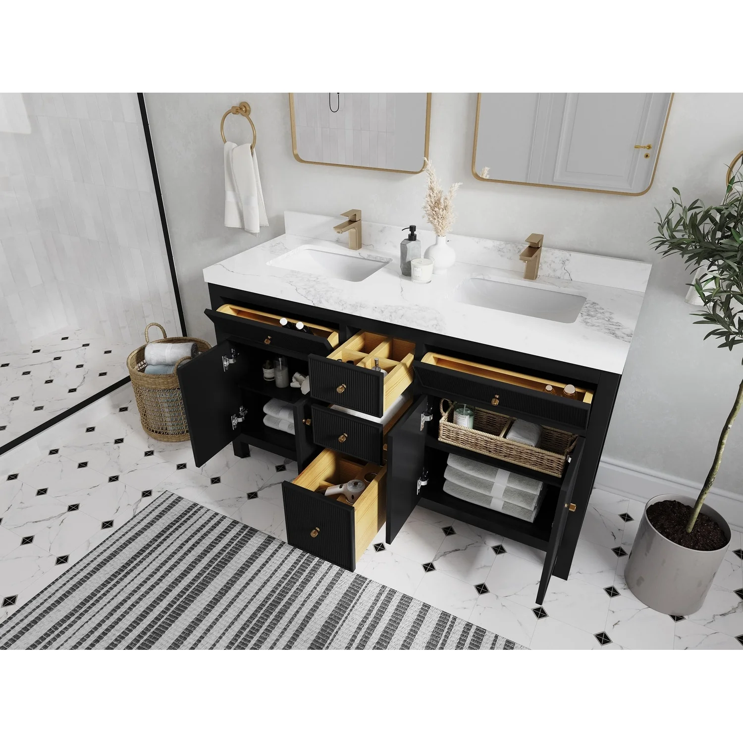 Willow Collections 60 in. W x 22 in D. Sonoma Free Standing Reeded Double Sink Bathroom Vanity with Countertop
